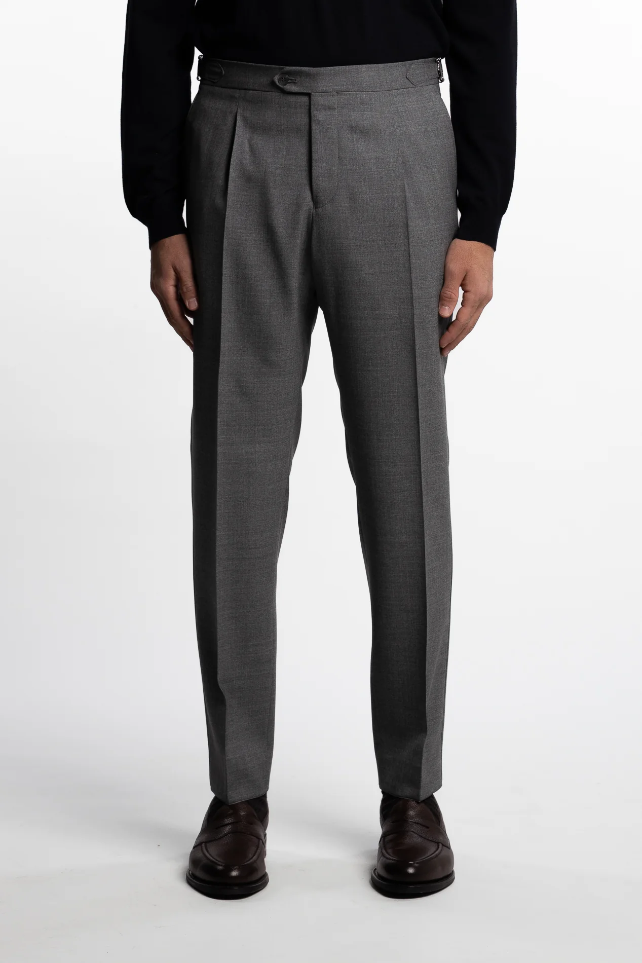 Prato Pleated Wool Trouser Grey Melange - Image 2