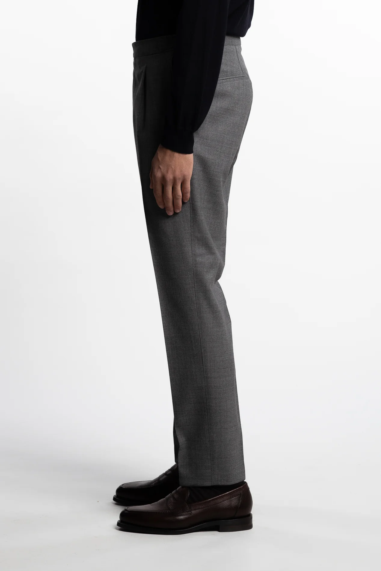 Prato Pleated Wool Trouser Grey Melange - Image 3