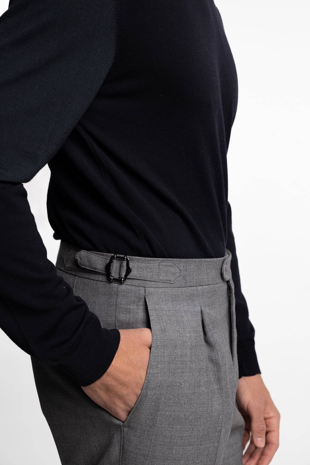 Prato Pleated Wool Trouser Grey Melange - Image 5