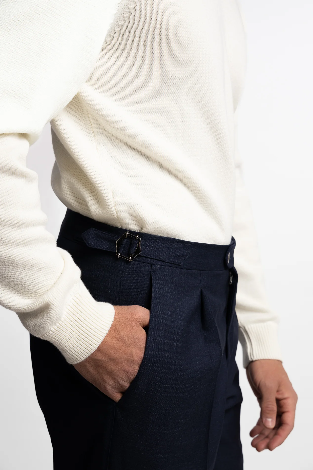 Prato Pleated Wool Trouser Navy - Image 5