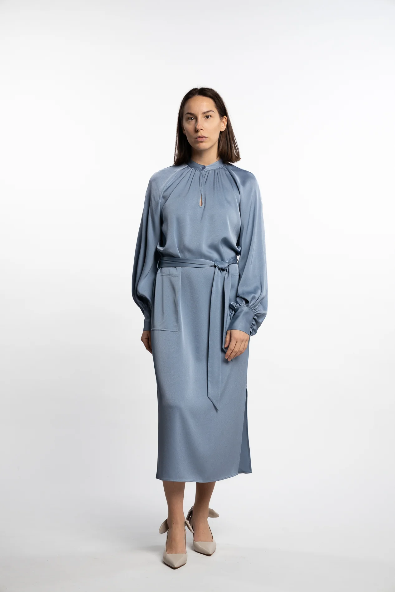 Belted Longsleeve Dress- Air Blue - Image 2
