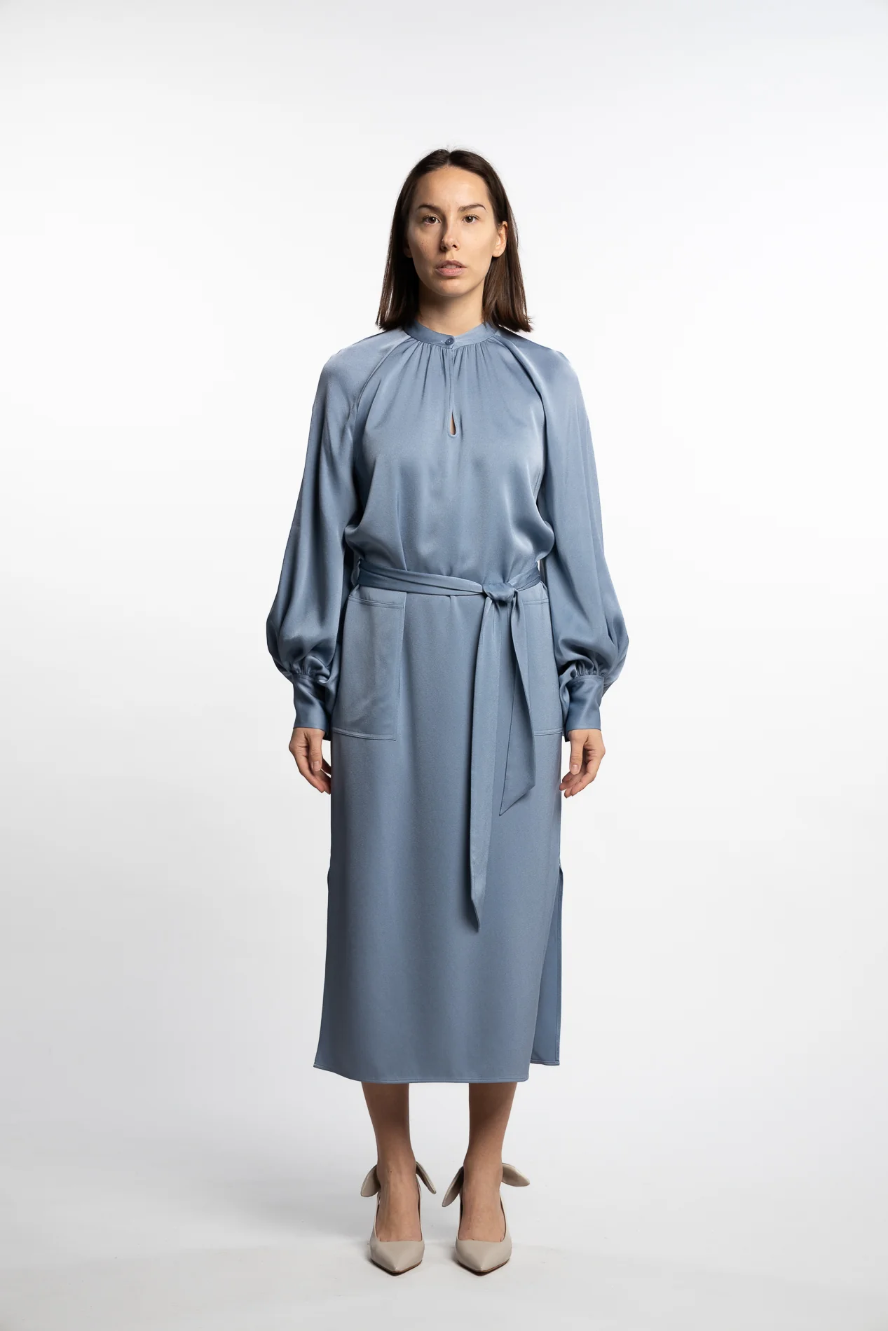 Belted Longsleeve Dress- Air Blue - Image 3