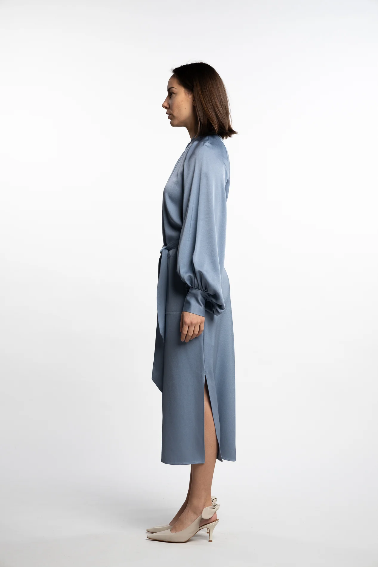 Belted Longsleeve Dress- Air Blue - Image 4