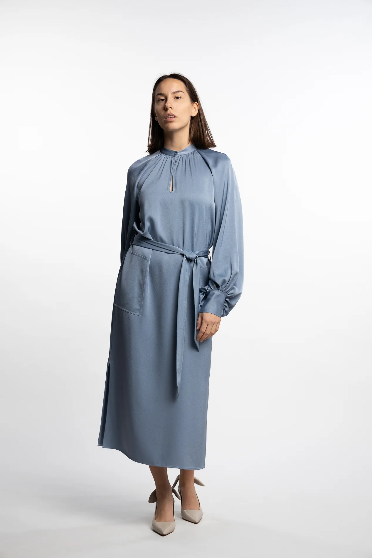 Belted Longsleeve Dress- Air Blue - Image 6