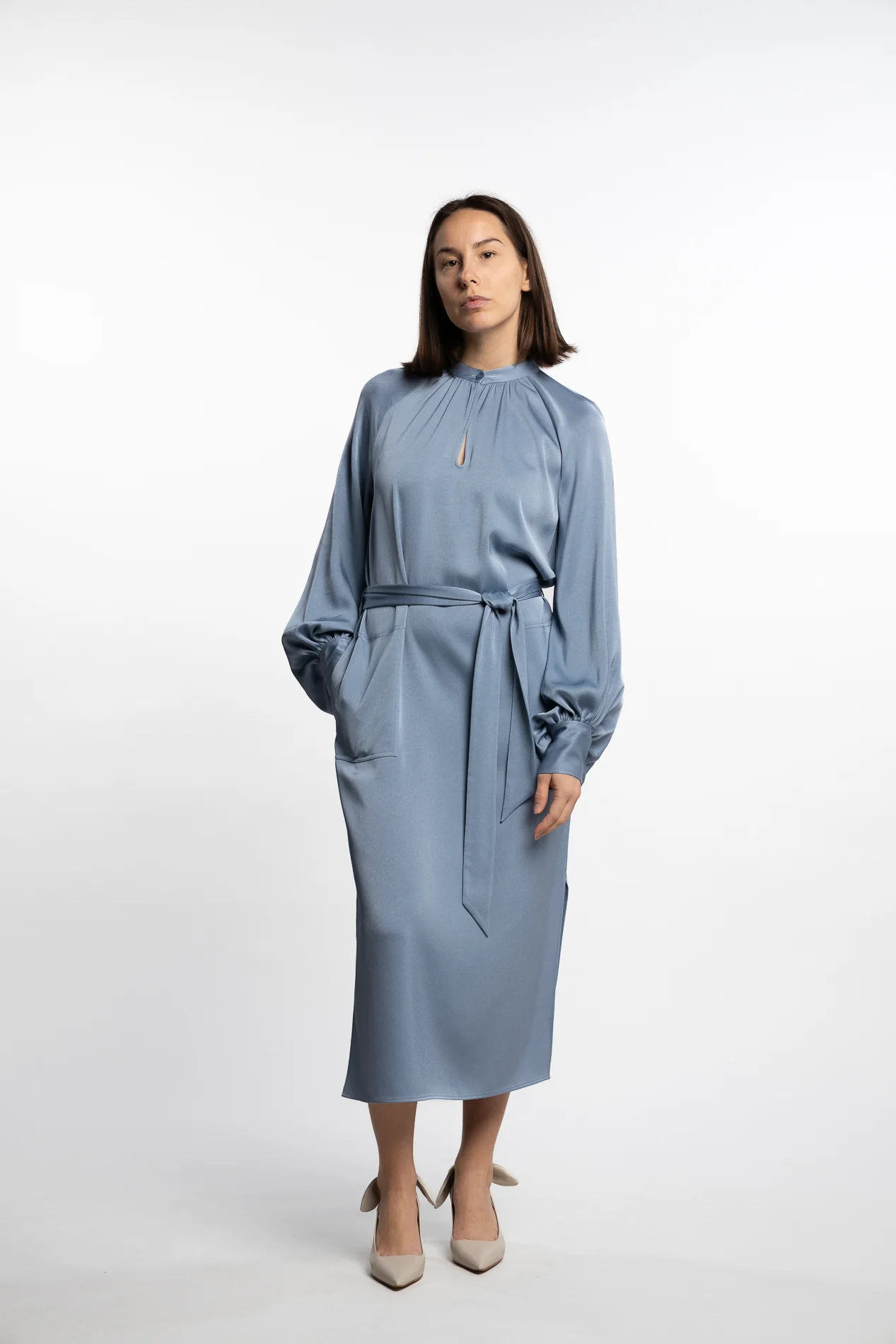 Belted Longsleeve Dress- Air Blue - Image 7
