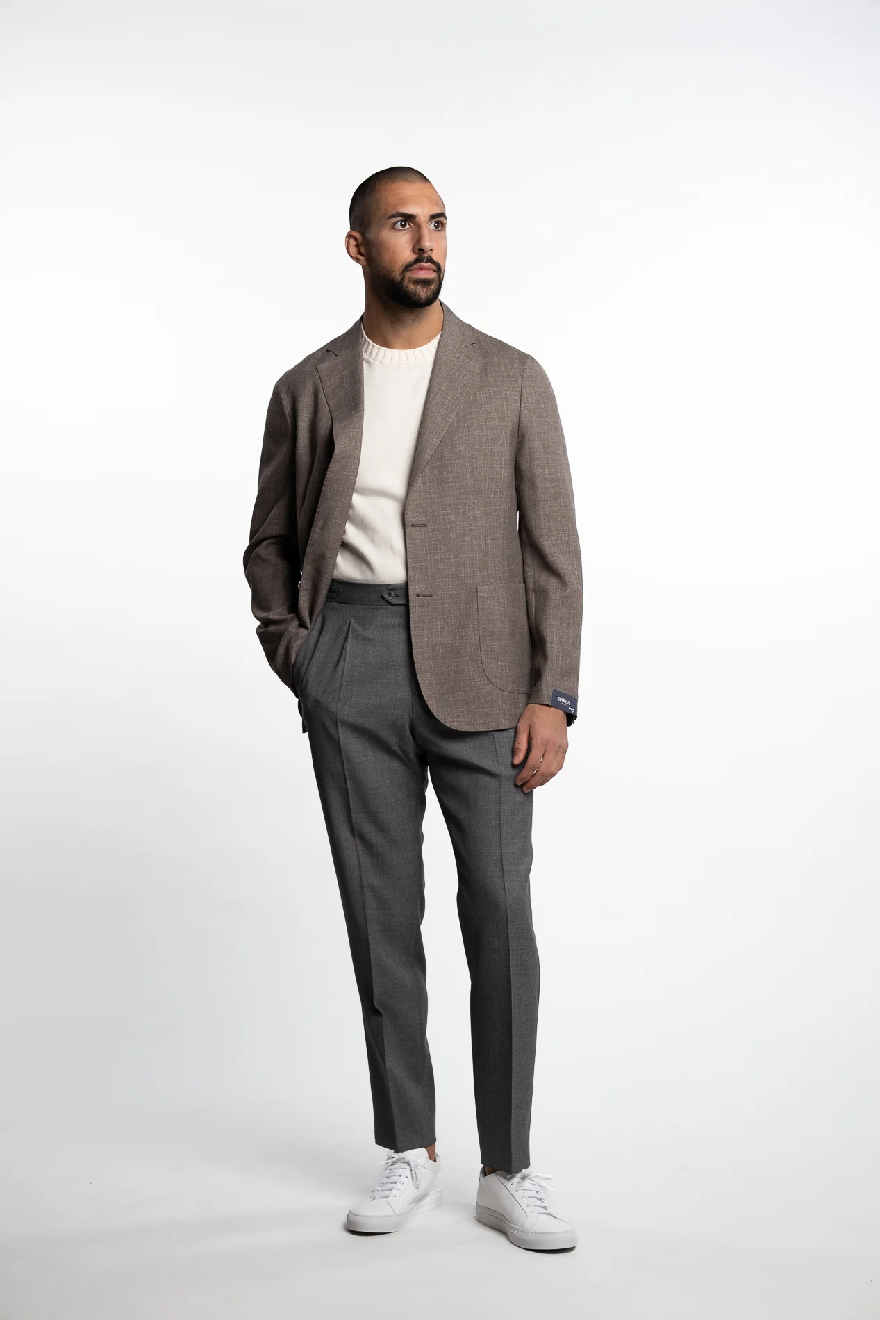 Wool/Silk/Linen Easywear Blazer Beige - Image 6