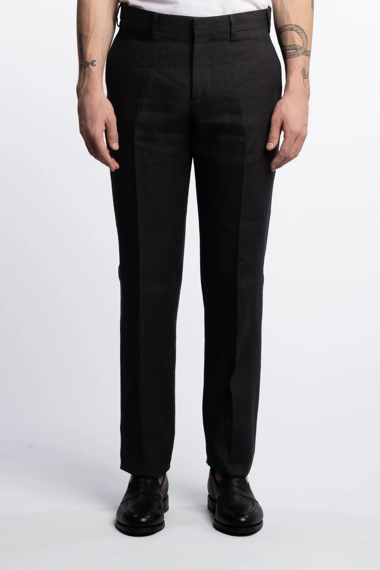 Irish Regular Fit Linen Trousers Black - Image 2