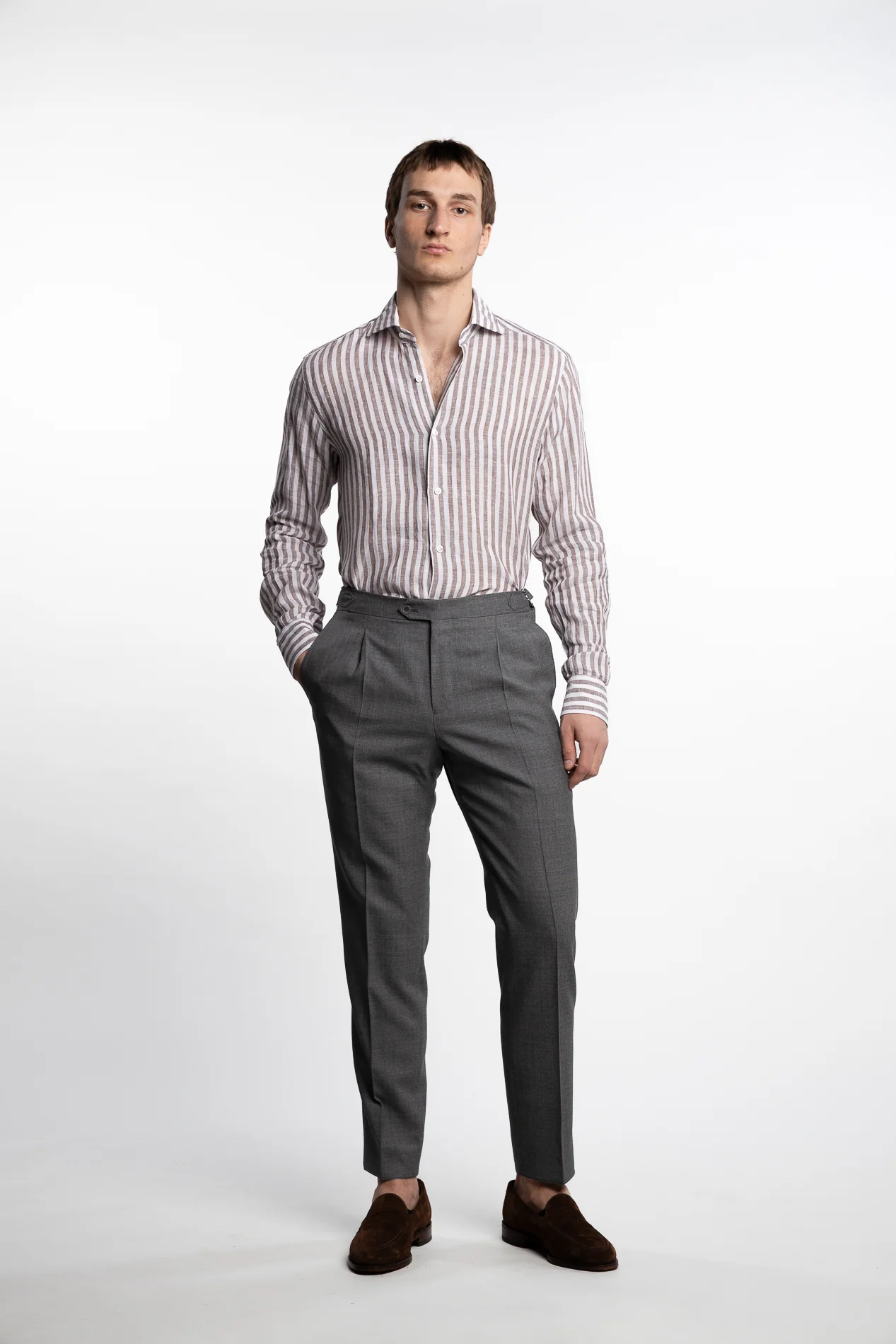 Culto Linen Shirt Brown/White Stripes - Image 5