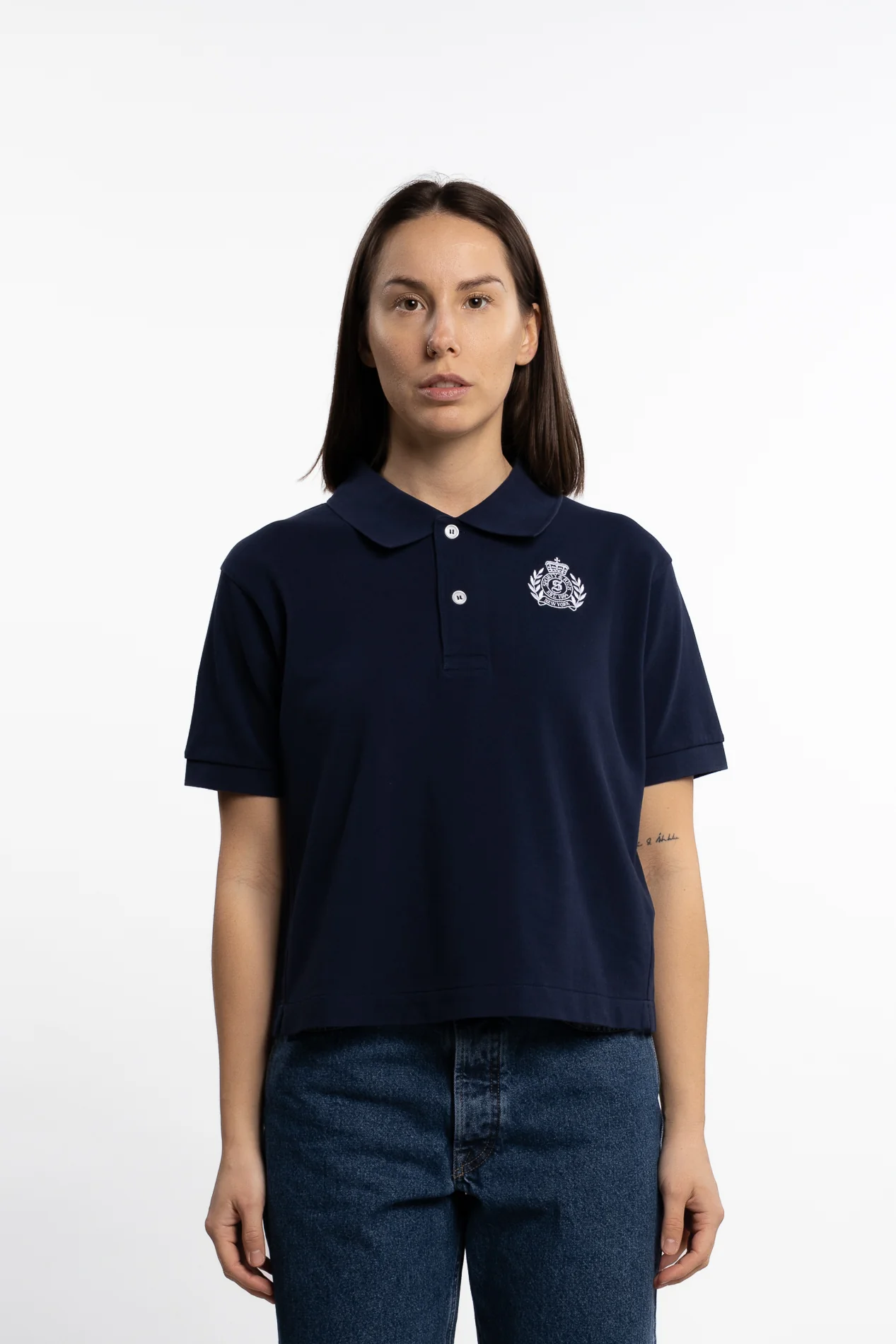 H&W Crest Pique Polo- Dark Navy - Image 2