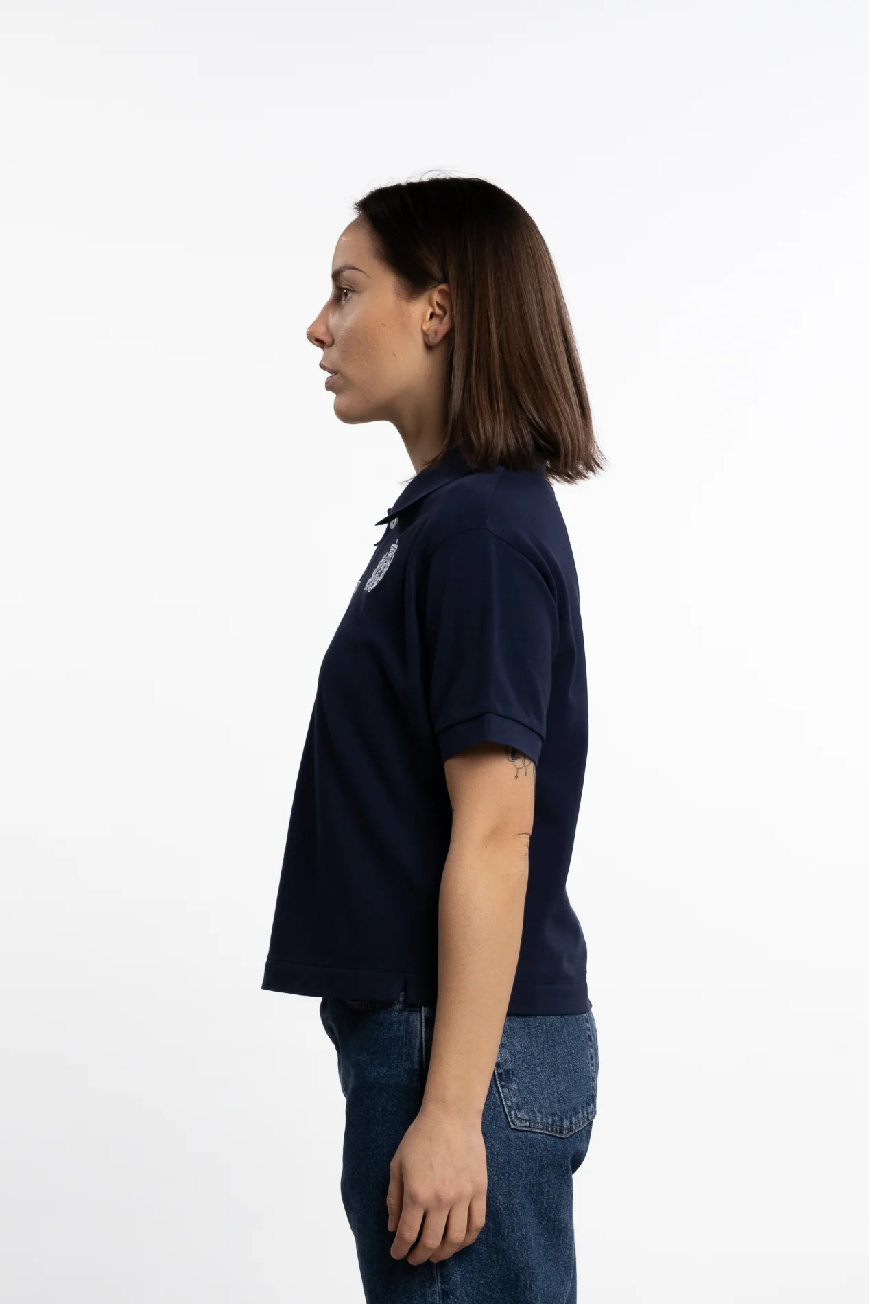 H&W Crest Pique Polo- Dark Navy - Image 3