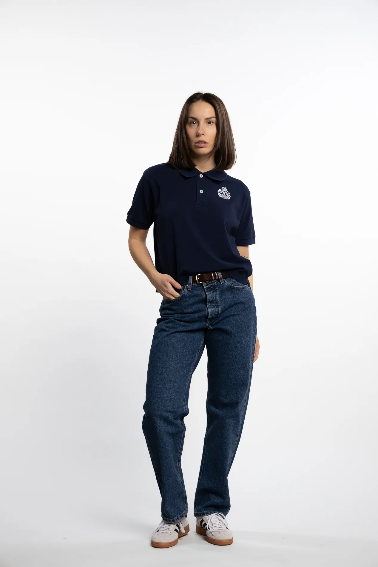 H&W Crest Pique Polo- Dark Navy - Image 5