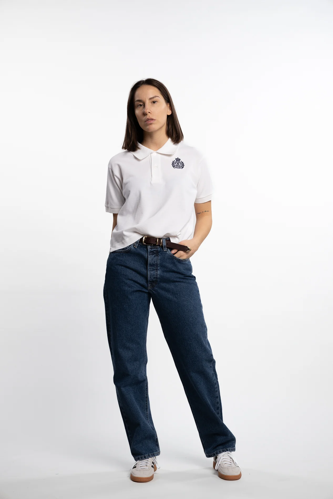 H&W Crest Pique Polo- White - Image 6