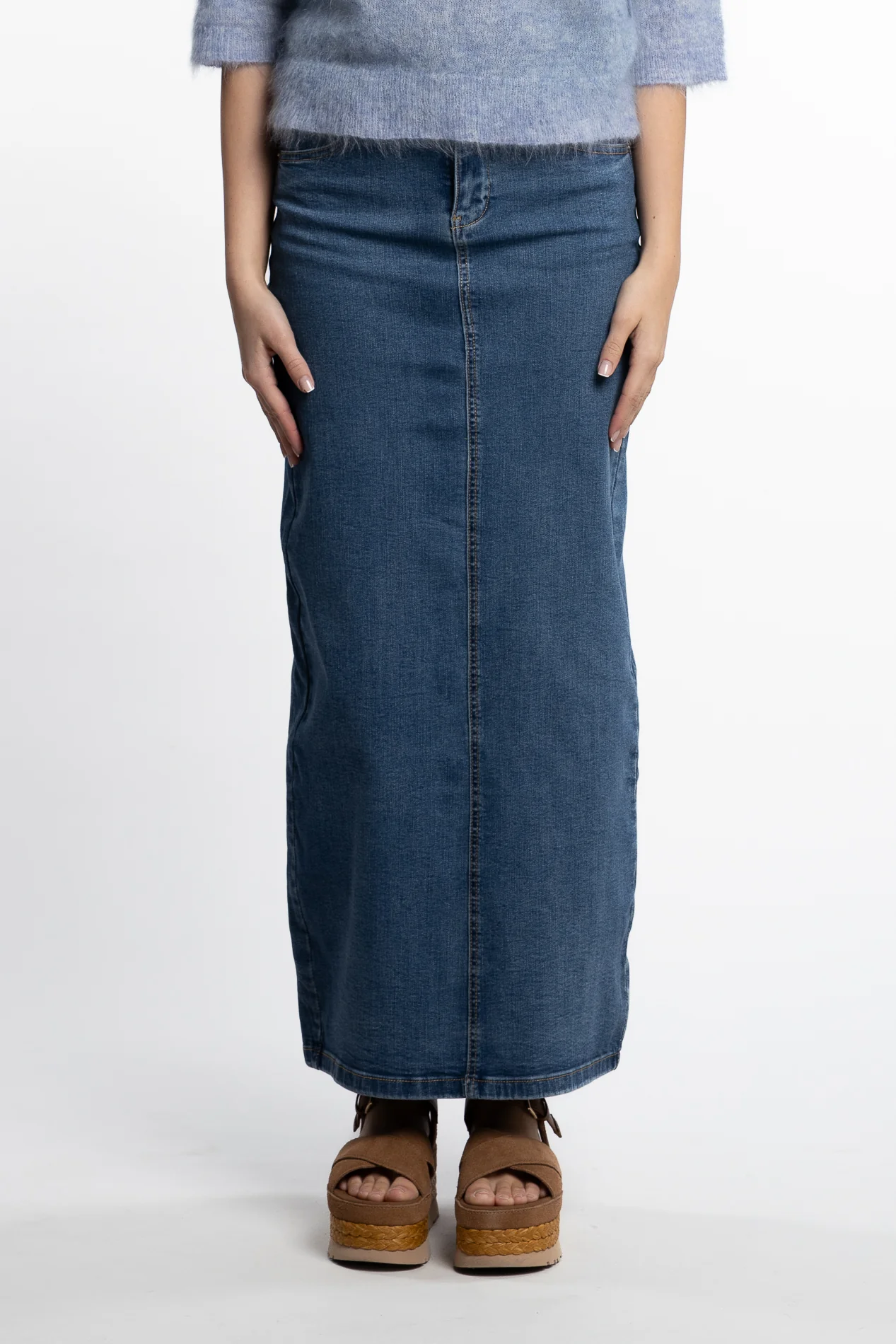 Kris Blue Denim Skirt- Washed Denim - Image 2