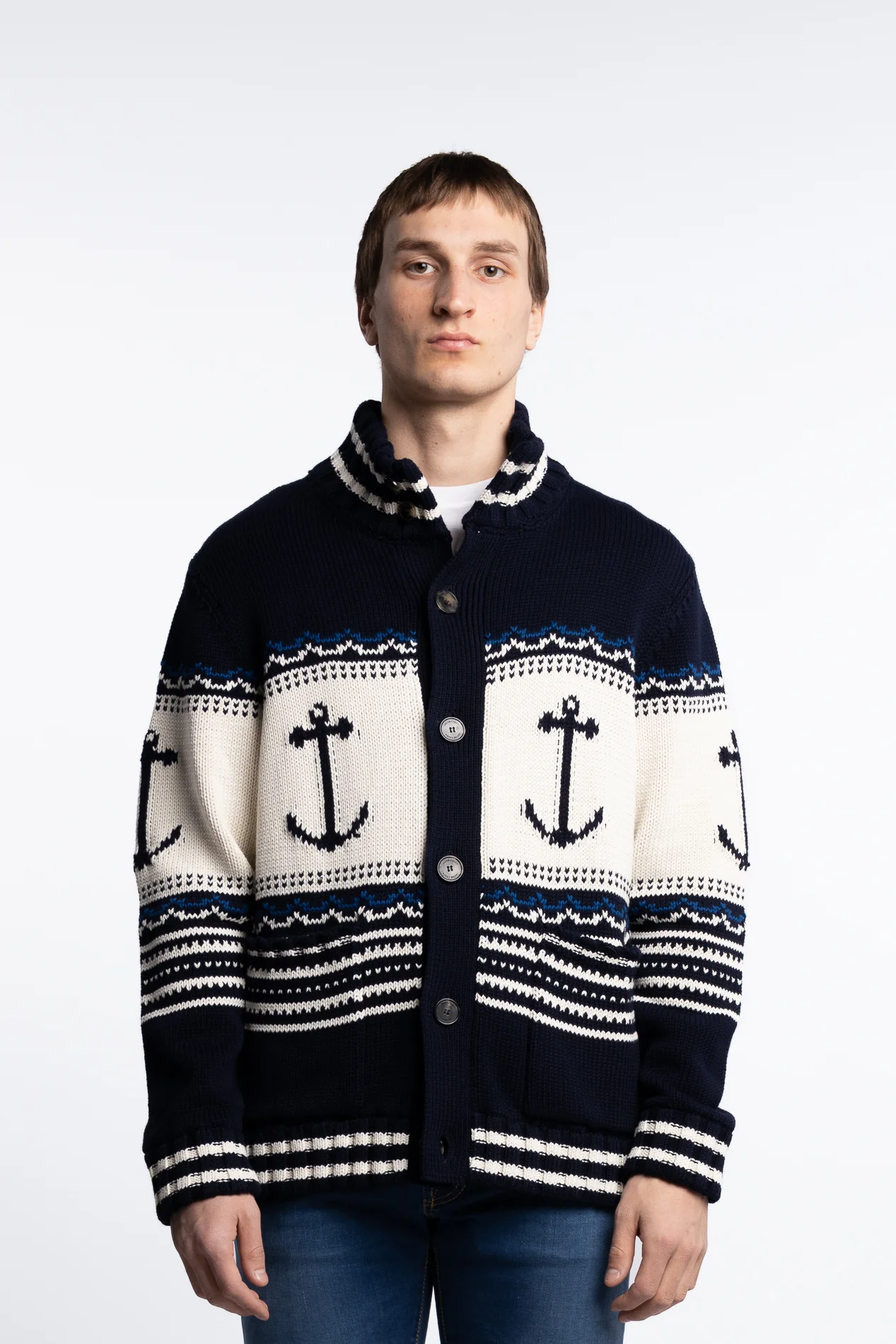 Knitted Resort Cotton Cardigan Navy - Image 2