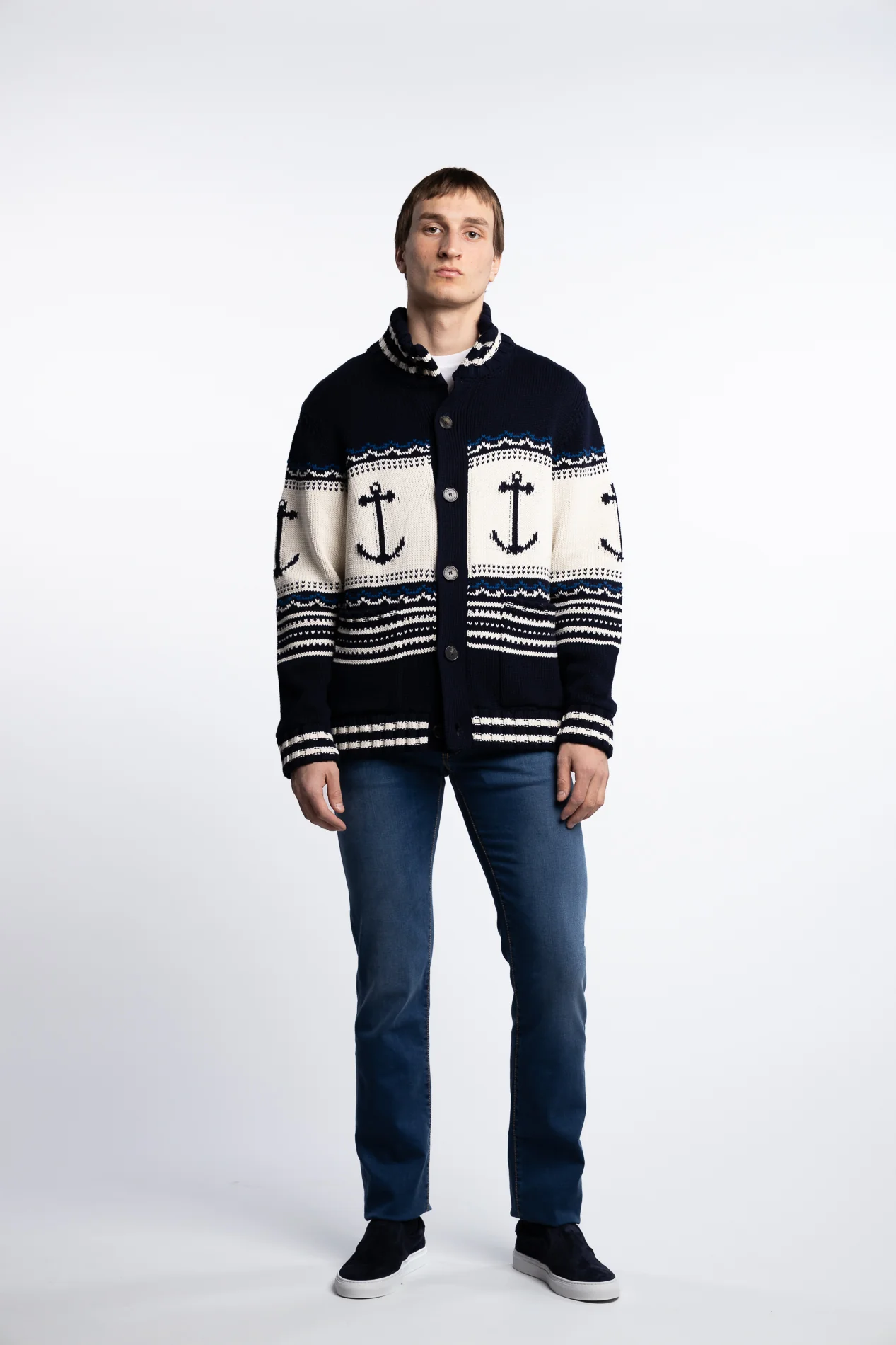 Knitted Resort Cotton Cardigan Navy - Image 5