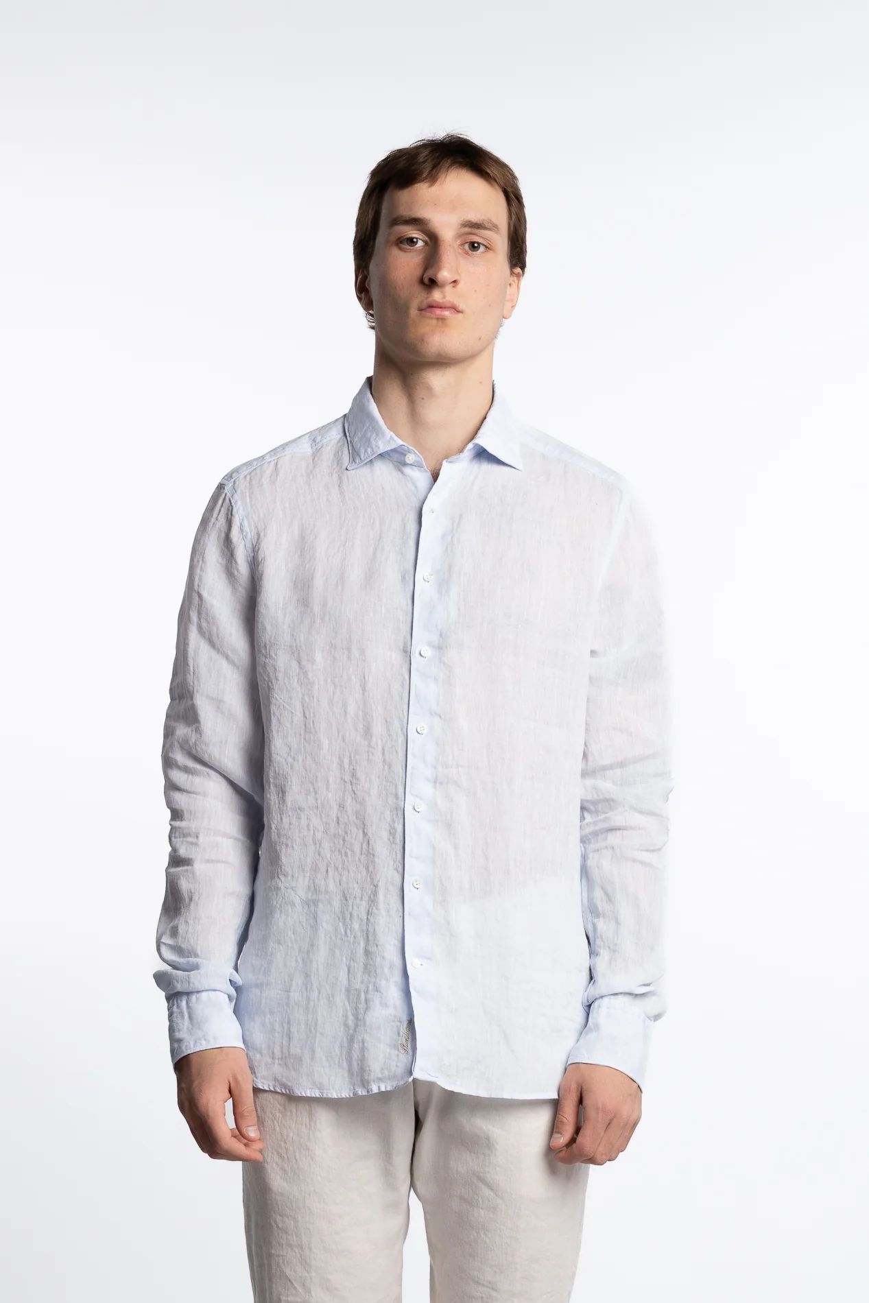 Slimline Linen Shirt Light Blue - Image 3