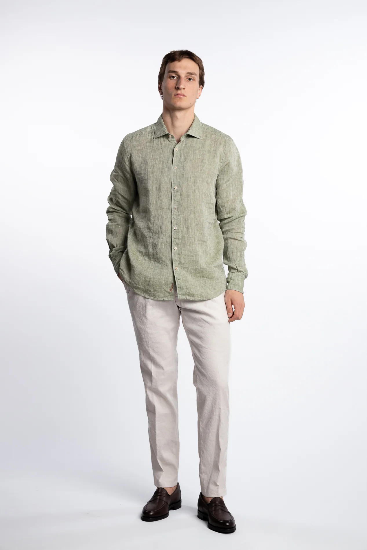 Slimline Linen Shirt Green - Image 2