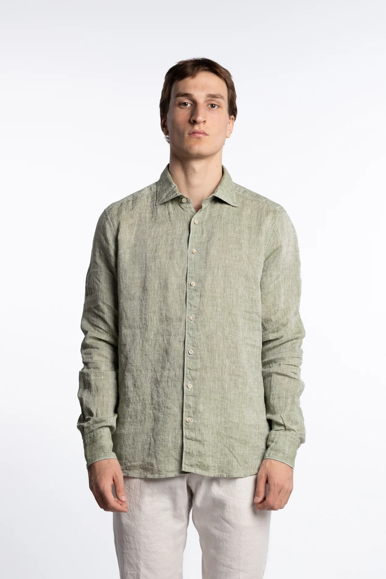Slimline Linen Shirt Green - Image 3