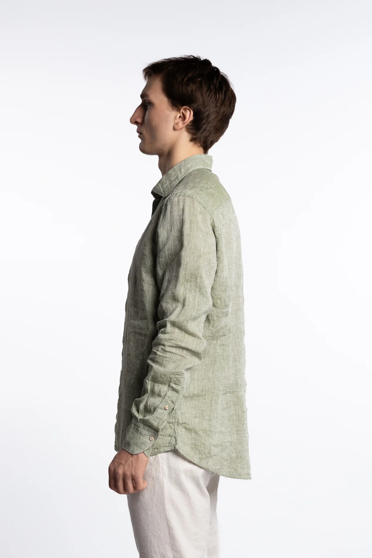 Slimline Linen Shirt Green - Image 4