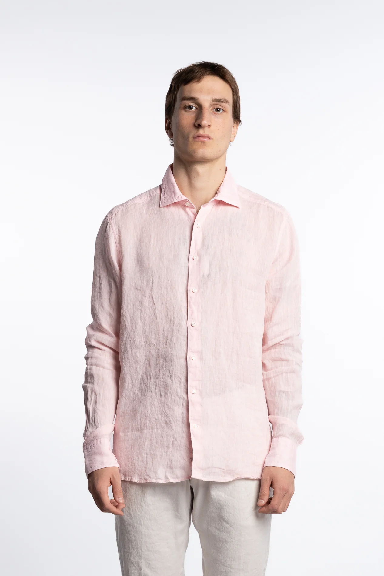 Slimline Linen Shirt Light Pink - Image 3