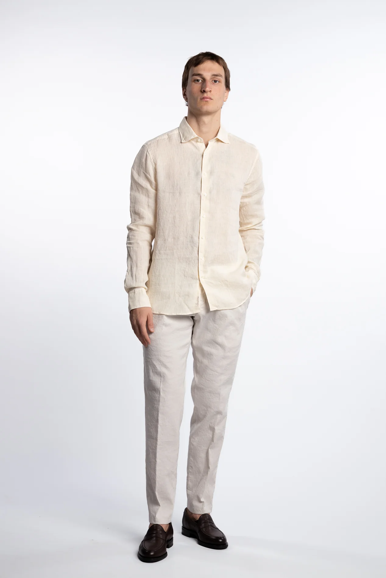 Slimline Linen Shirt Light Yellow - Image 2