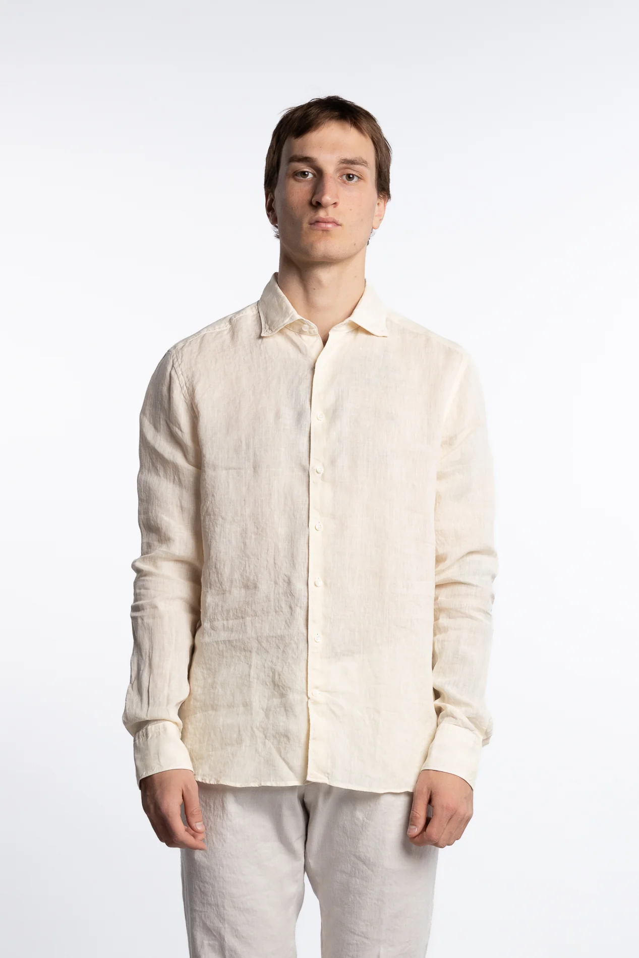 Slimline Linen Shirt Light Yellow - Image 3