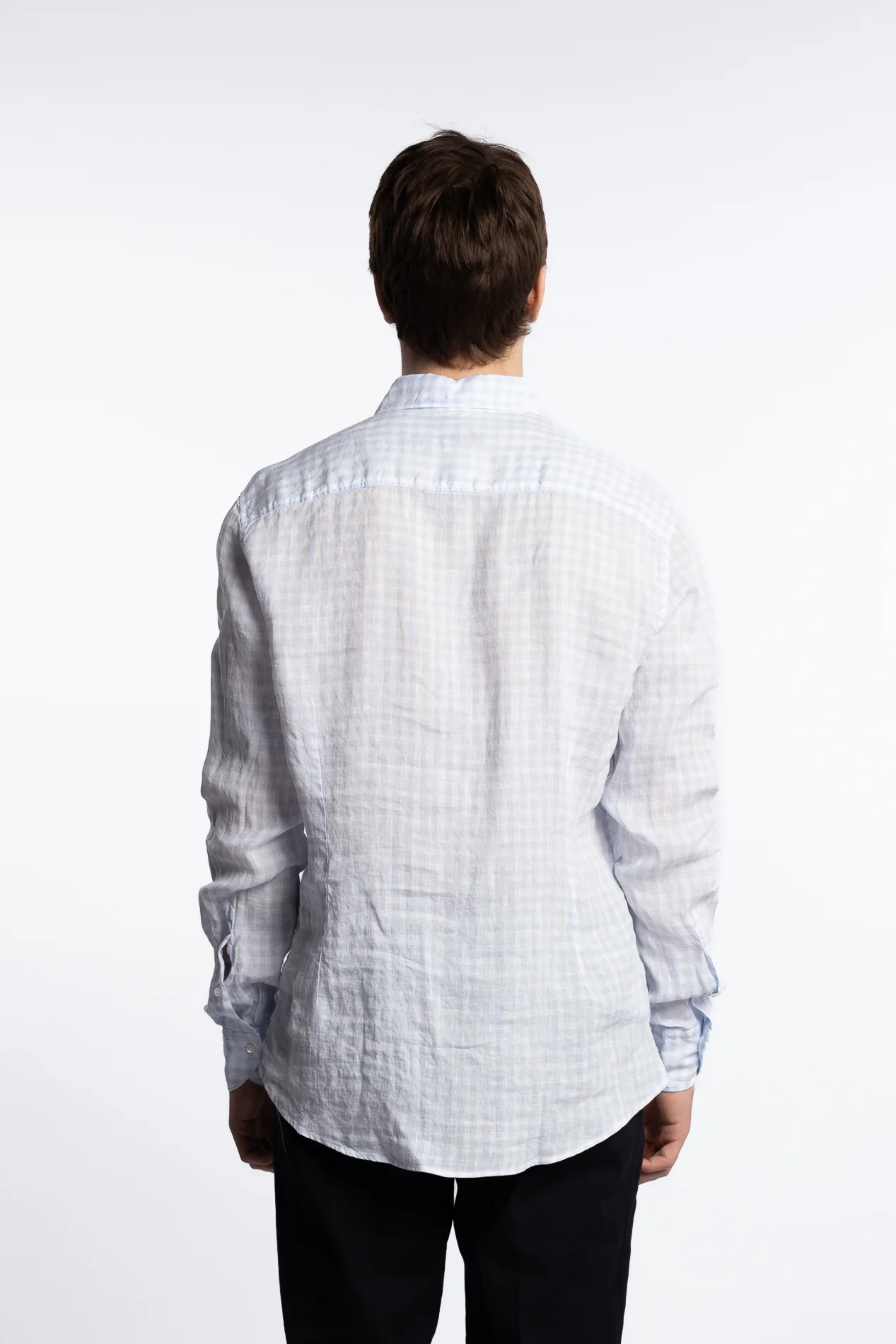 Slimline Linen Shirt Light Blue Check - Image 5