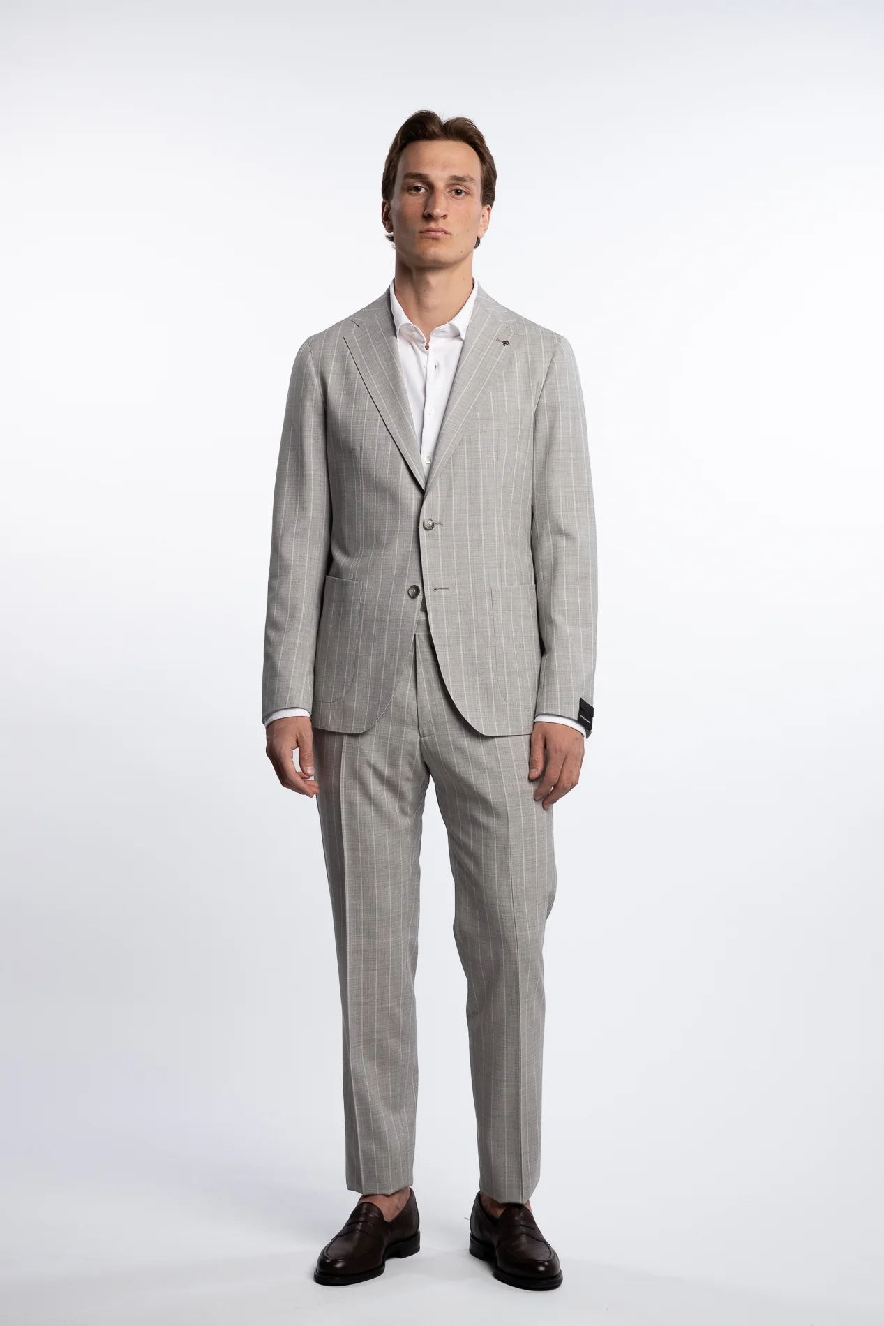 Regular Fit Wool/Silk Suit Grey Pinstripe - Image 2