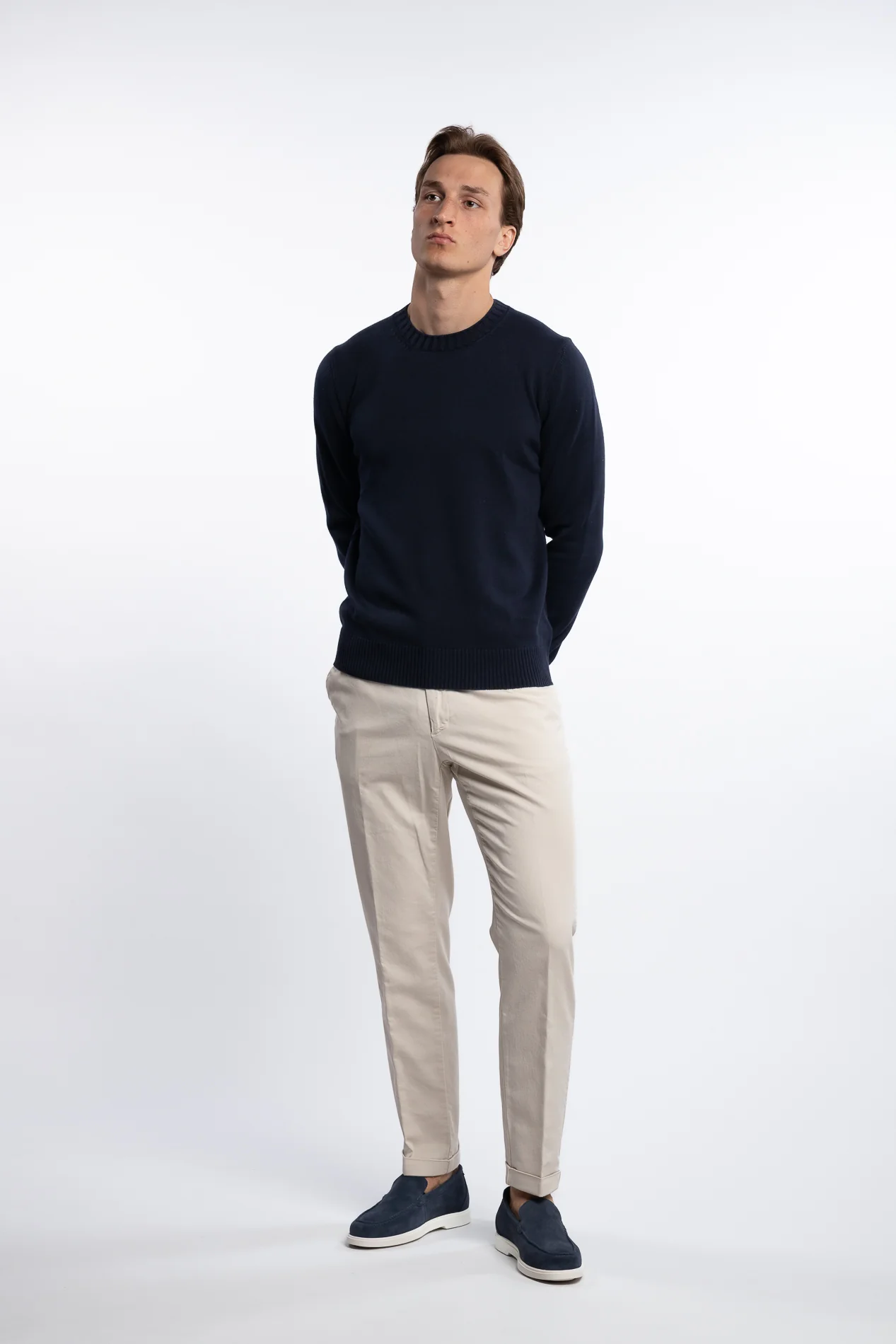 Cotton Long Sleeve Crewneck Navy - Image 3