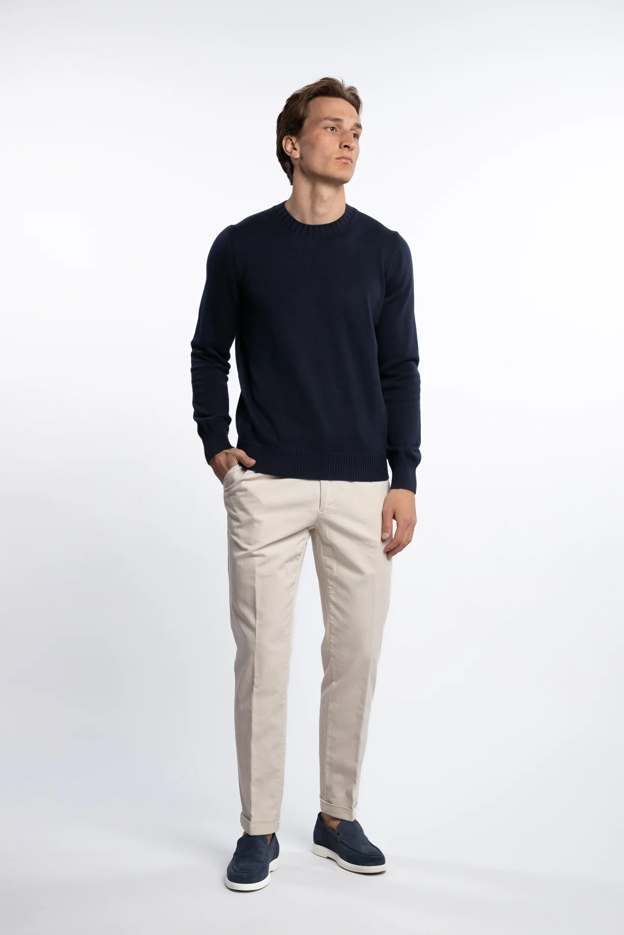 Cotton Long Sleeve Crewneck Navy - Image 4