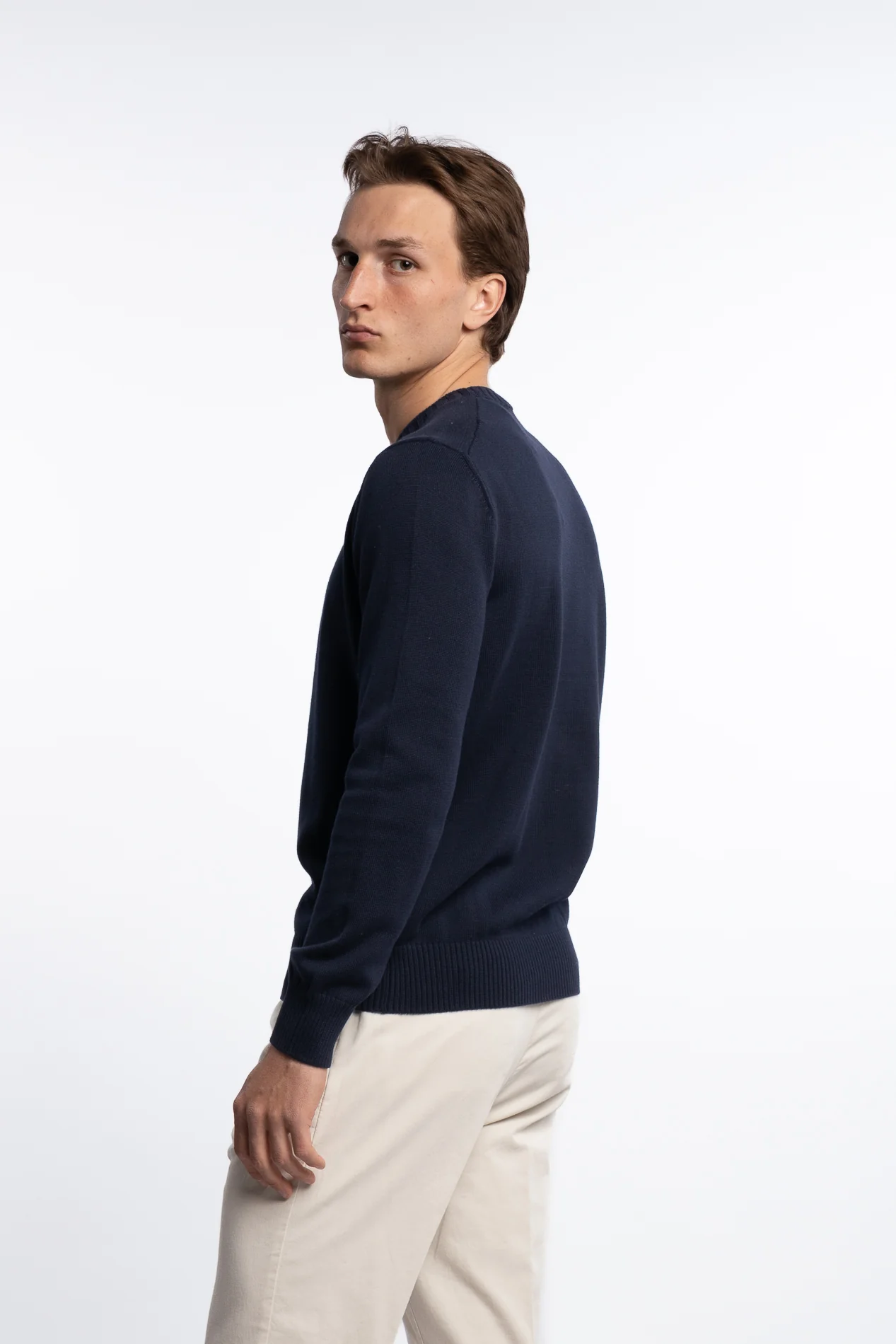 Cotton Long Sleeve Crewneck Navy - Image 5