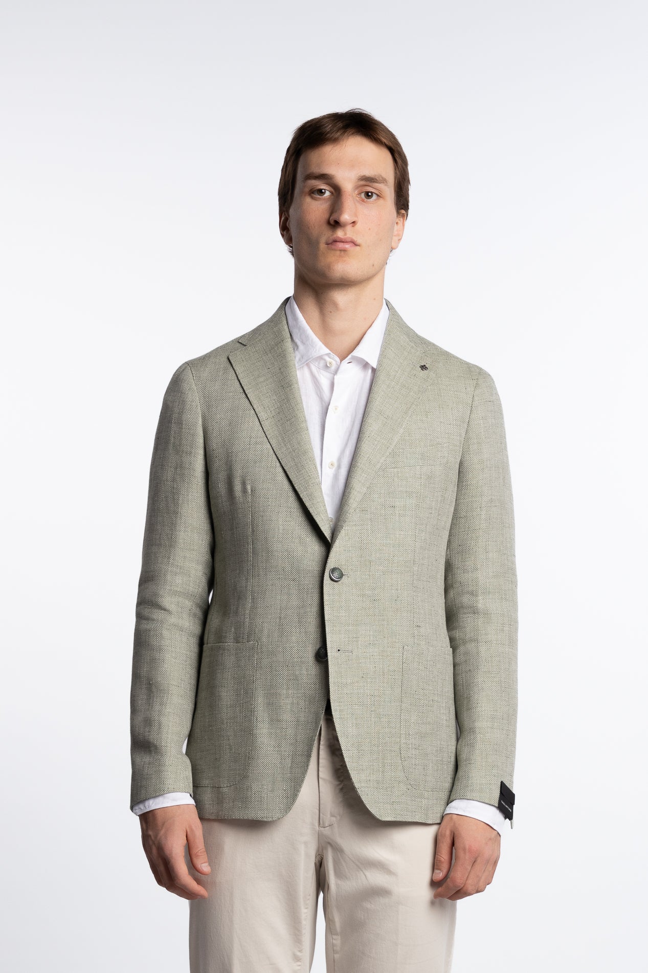 Linen/Wool Slim Fit Blazer Light Green - Image 3