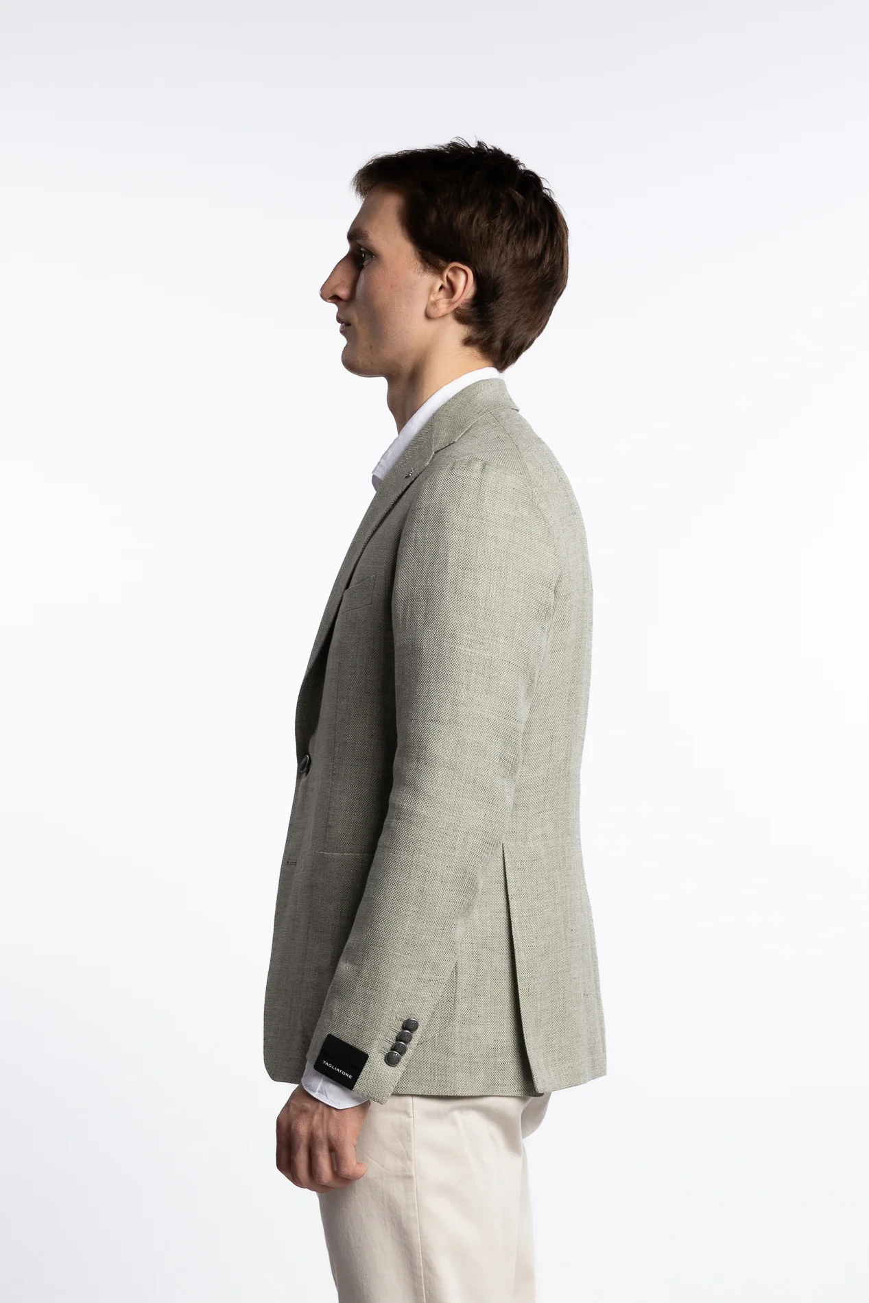 Linen/Wool Slim Fit Blazer Light Green - Image 4
