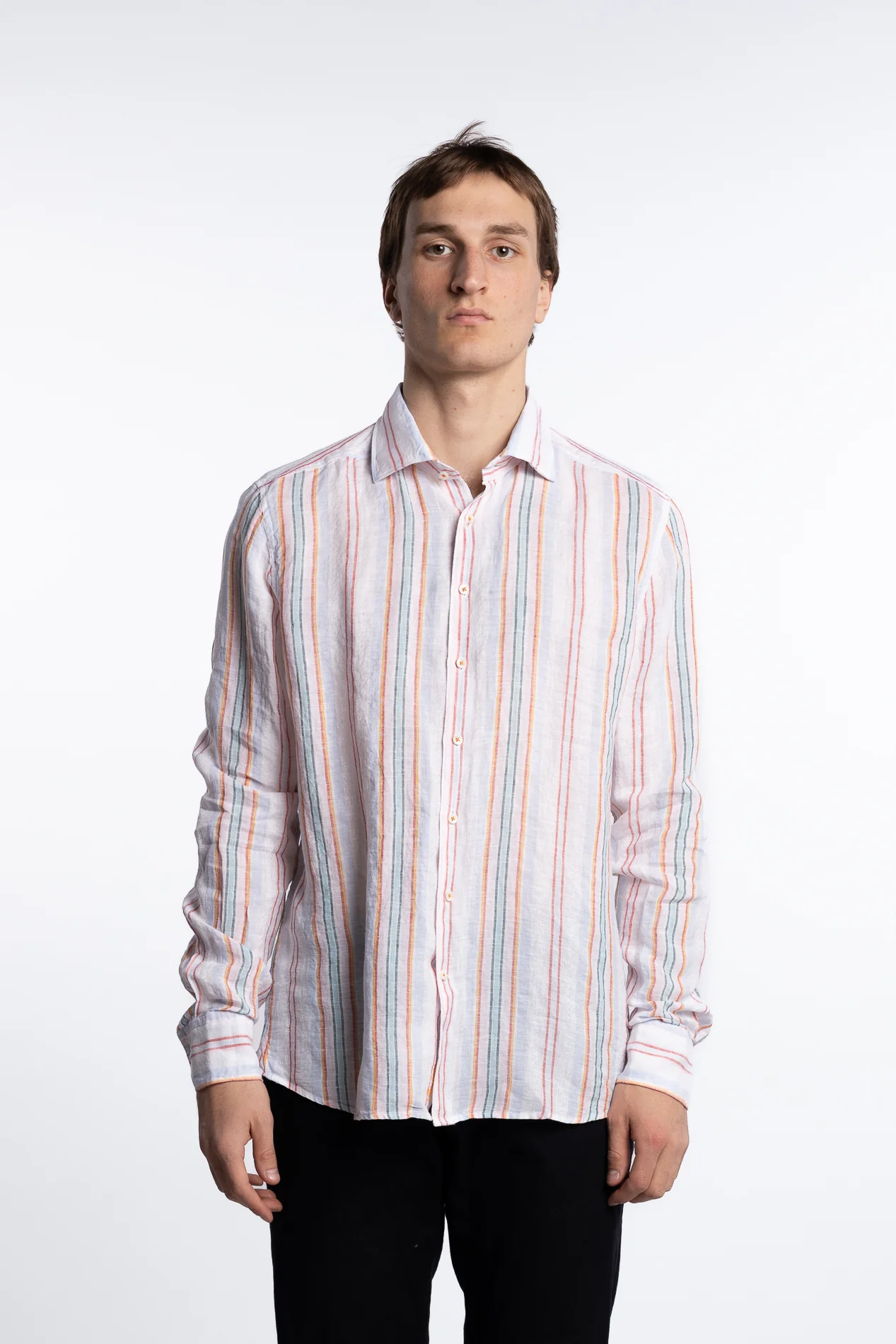 Slimline Linen Shirt Multi Stripe - Image 3