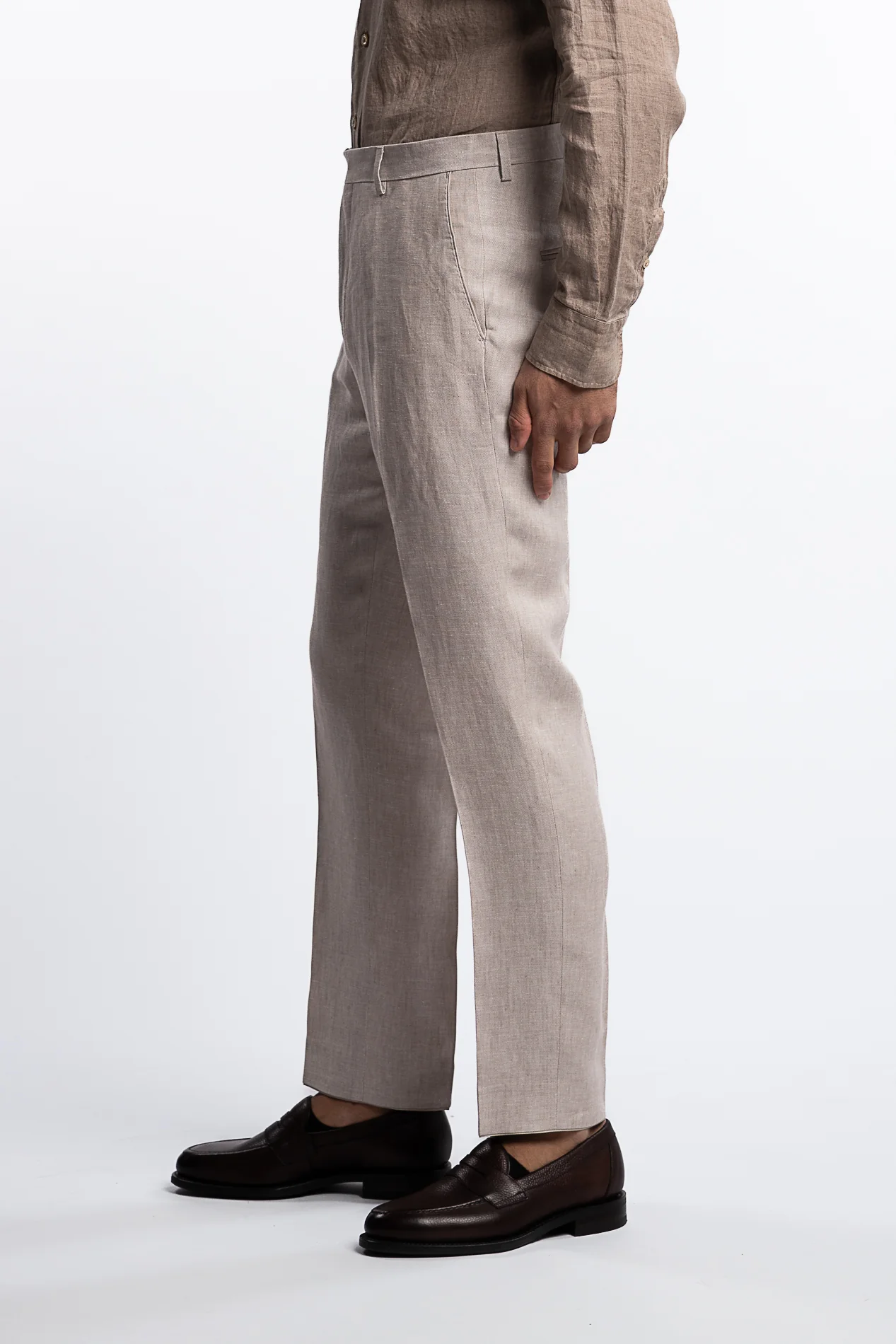 Denz Slim Fit Linen Trousers White Grass - Image 2
