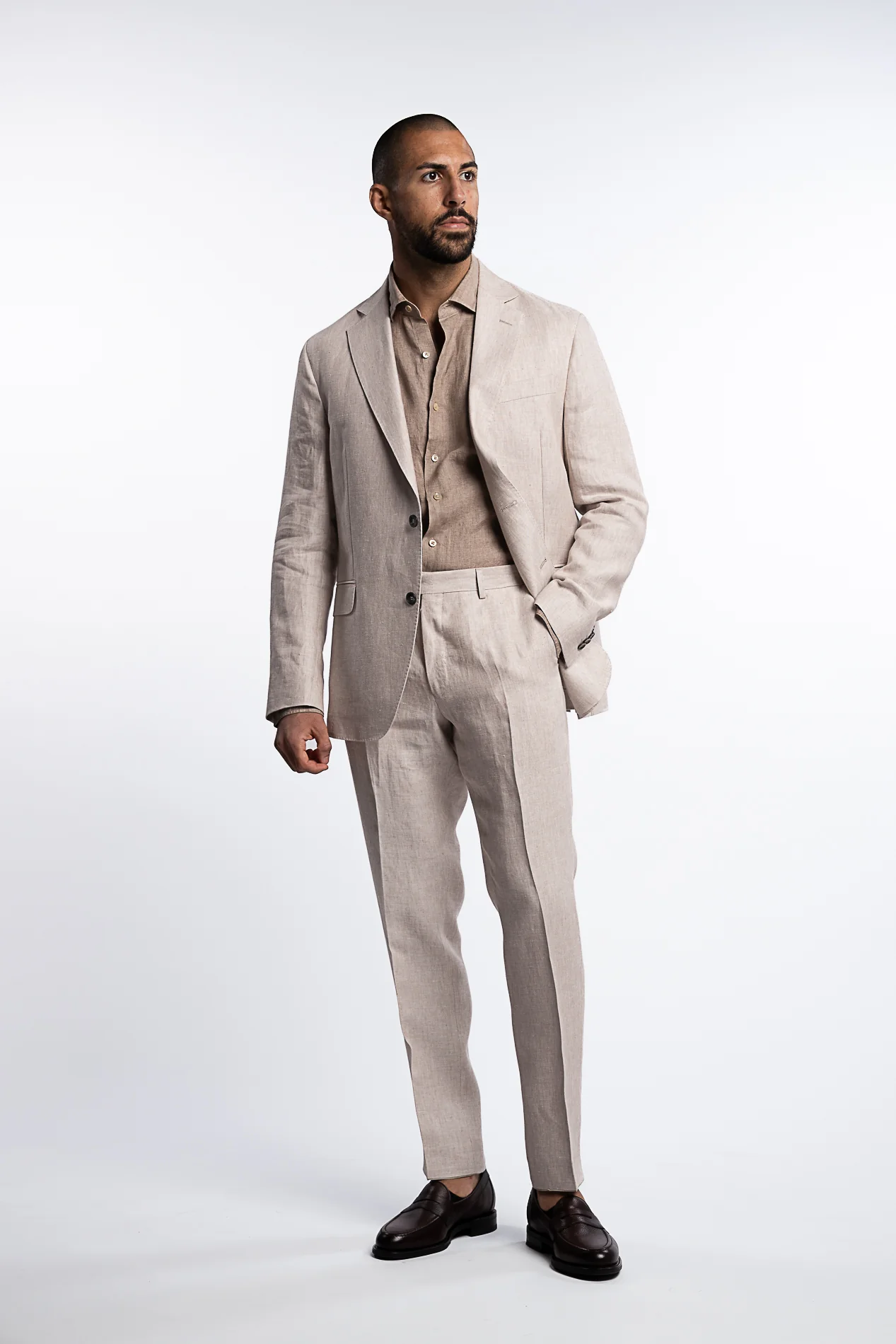 Denz Slim Fit Linen Trousers White Grass - Image 4
