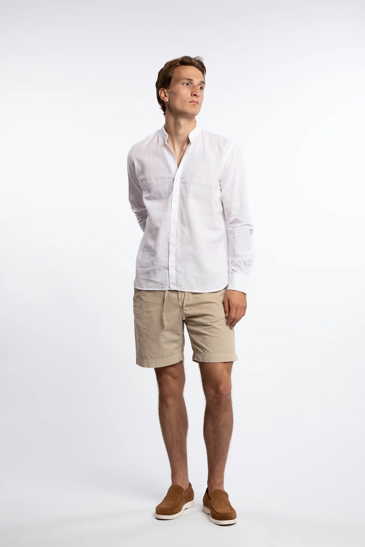 Linen Mandarin Collar Shirt White - Image 5