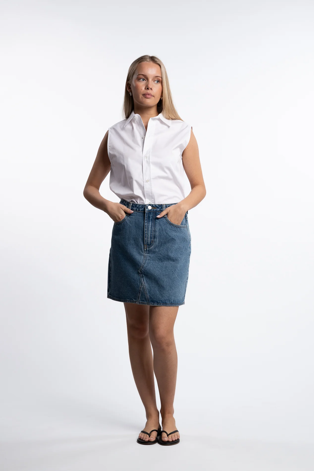 Sleeveless Coastal Shirt- Bright White - Image 2