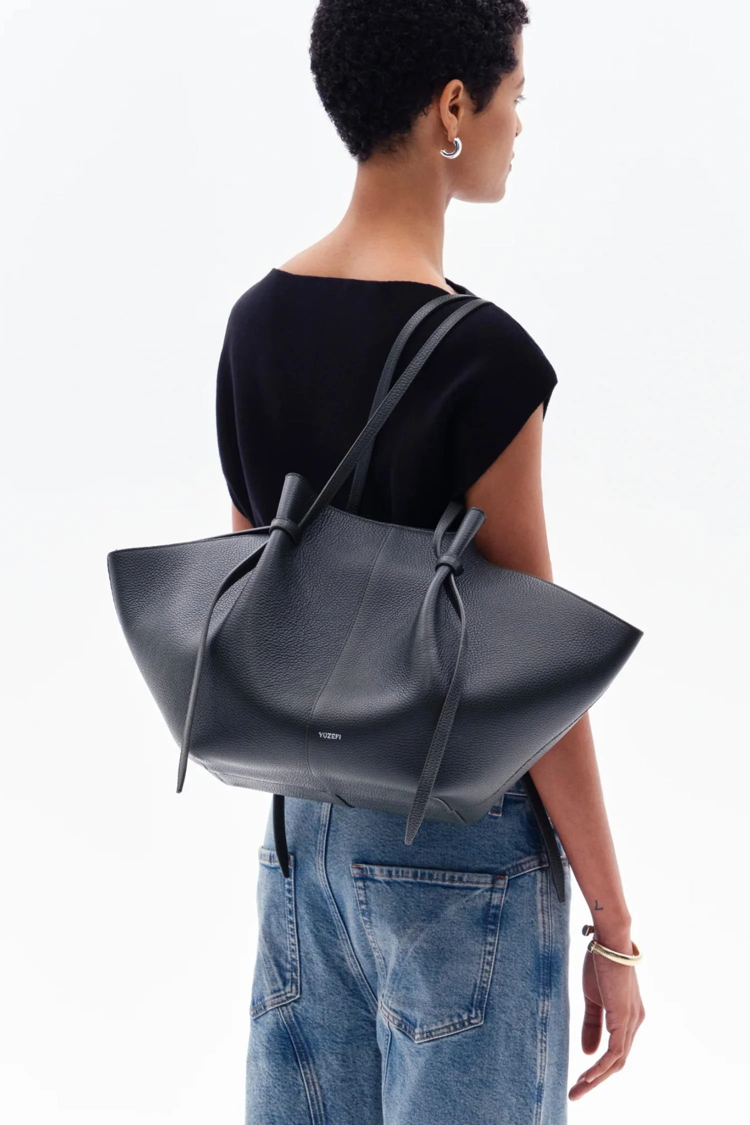 Large Mochi- Black Pebble Grained Leather - Image 3