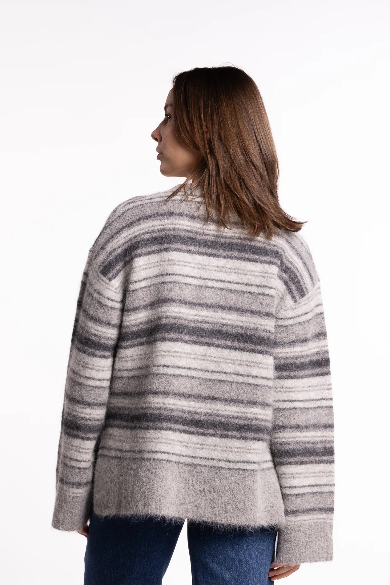 Fluffy Stripe Cardigan - Grey Stripe - Image 3