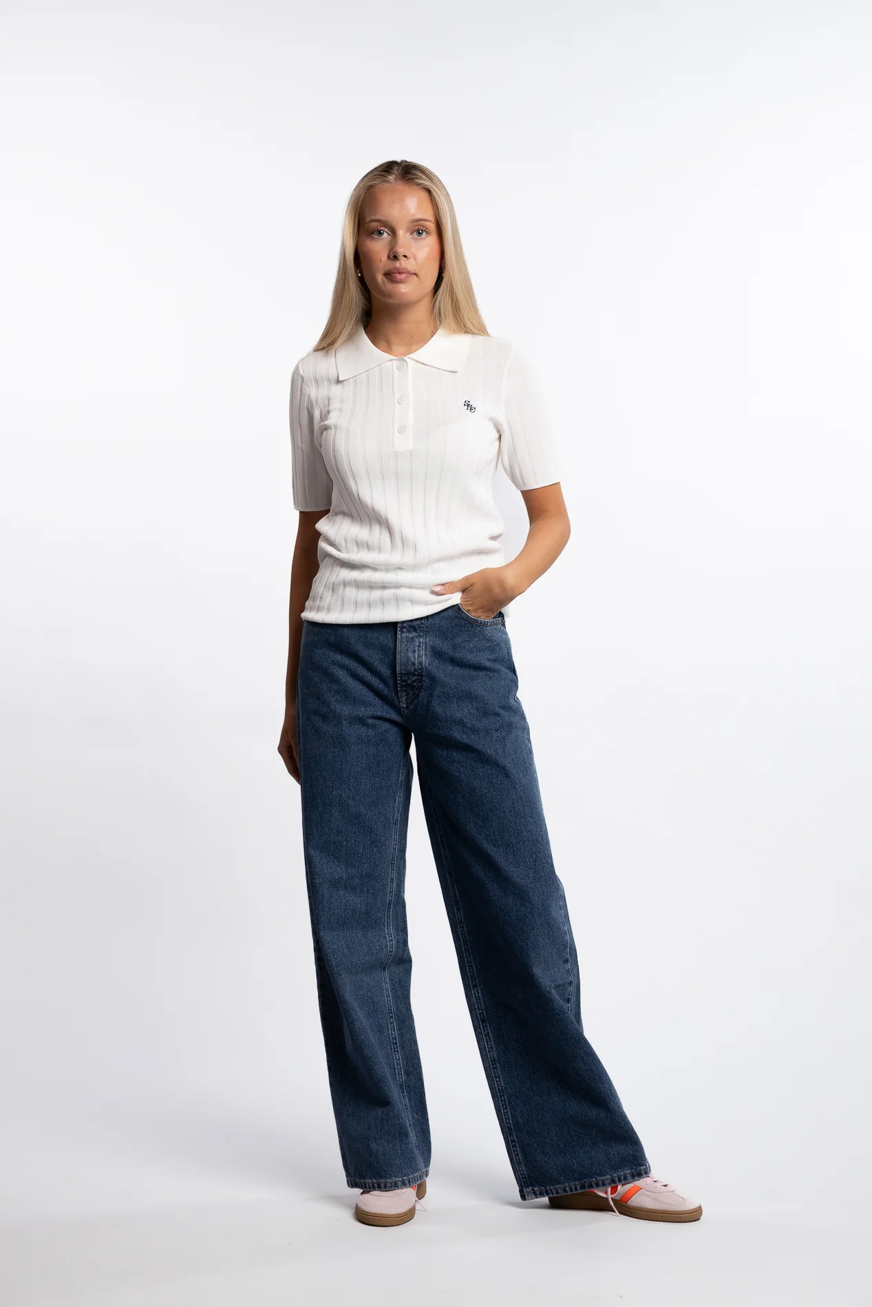 SRC Ribbed Polo- Ecru/Navy - Image 3