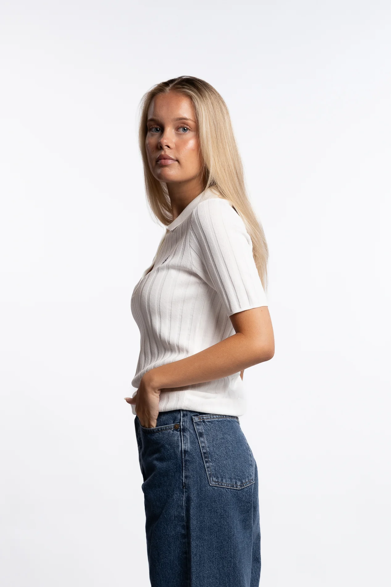 SRC Ribbed Polo- Ecru/Navy - Image 4