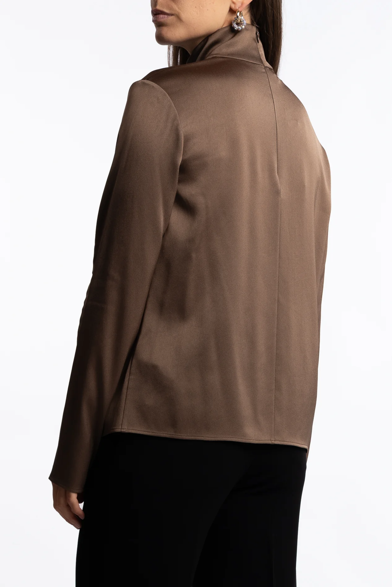 Turtleneck Satin Blouse- Oak Brown - Image 4