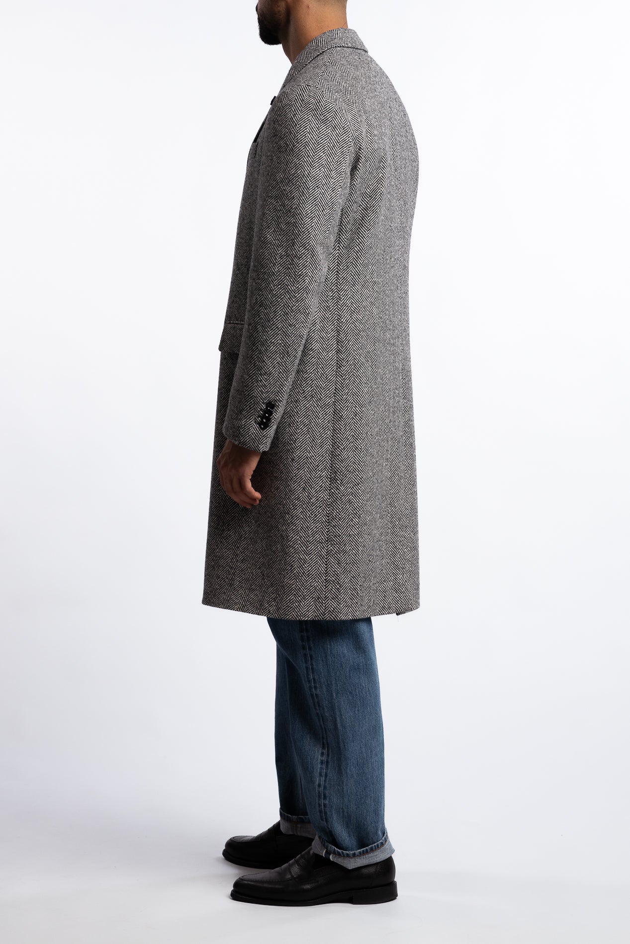 Wool Herringbone Coat Black/White - Image 2