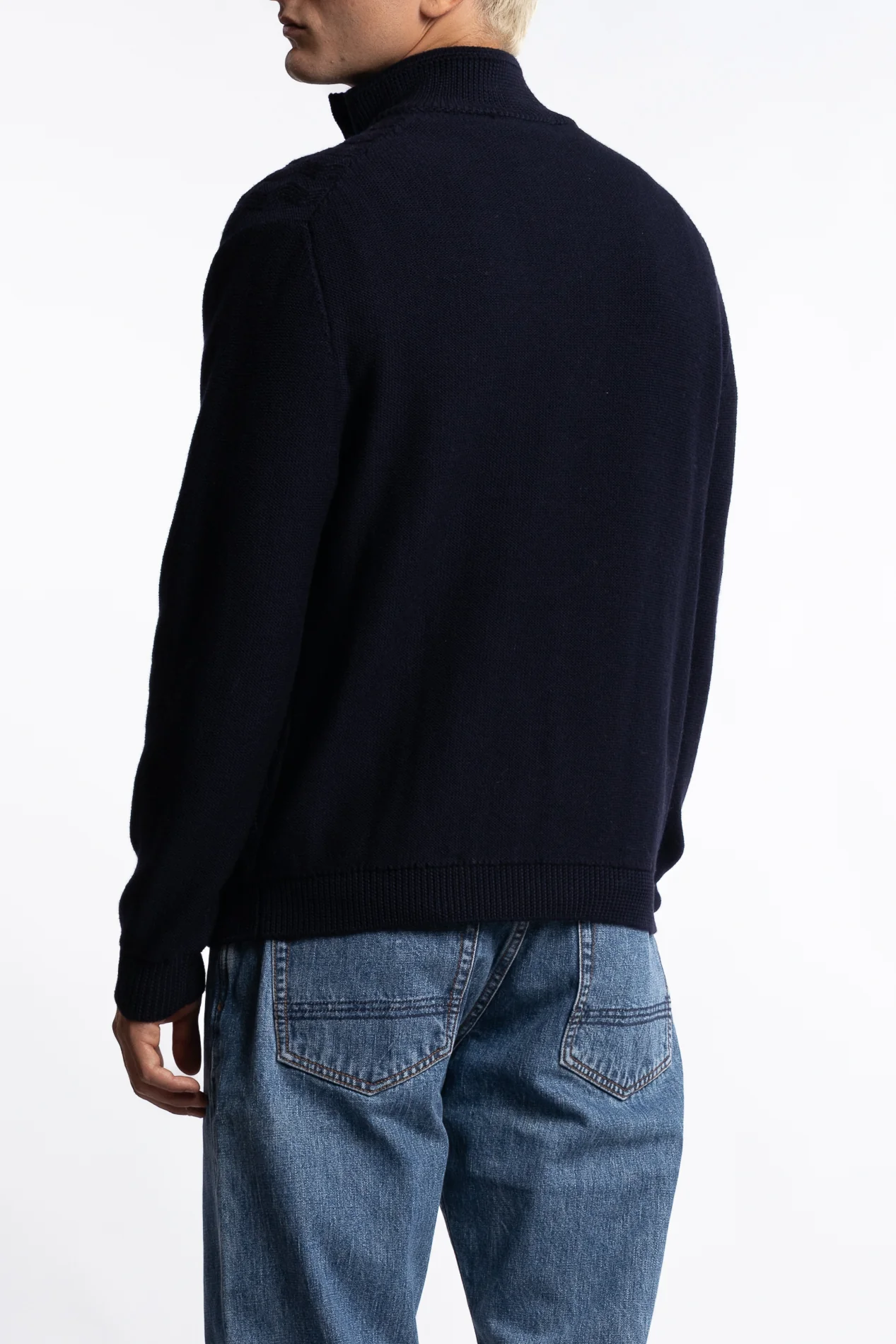 Cableknit Wool Cardigan Navy - Image 2
