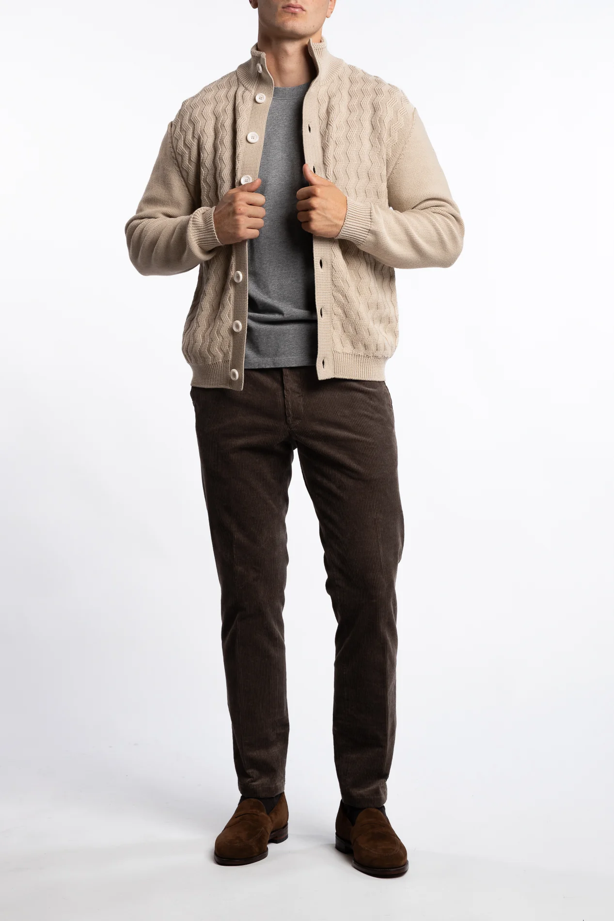 Cableknit Wool Cardigan Beige - Image 4