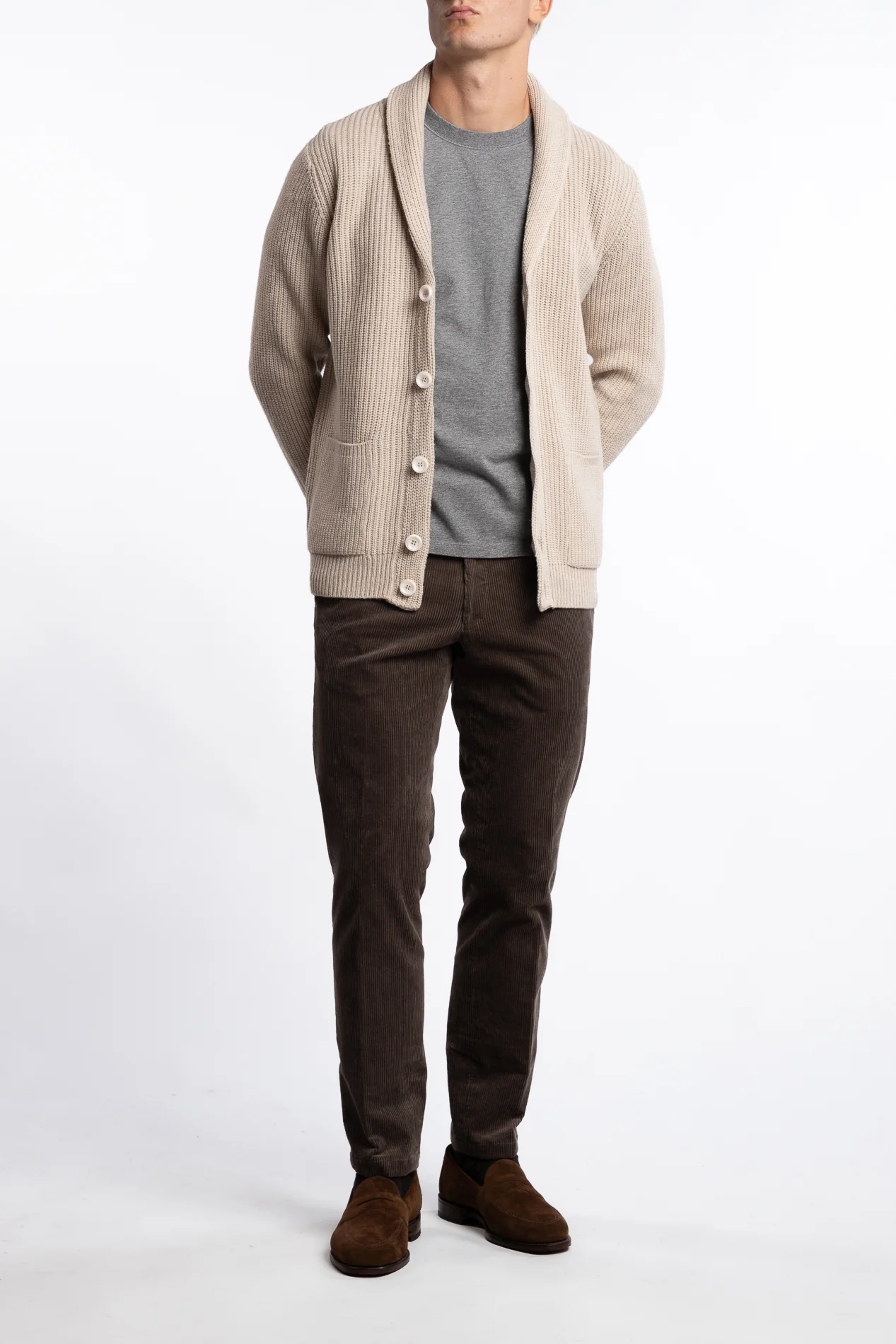 Shawl Collar Wool Cardigan Beige - Image 5