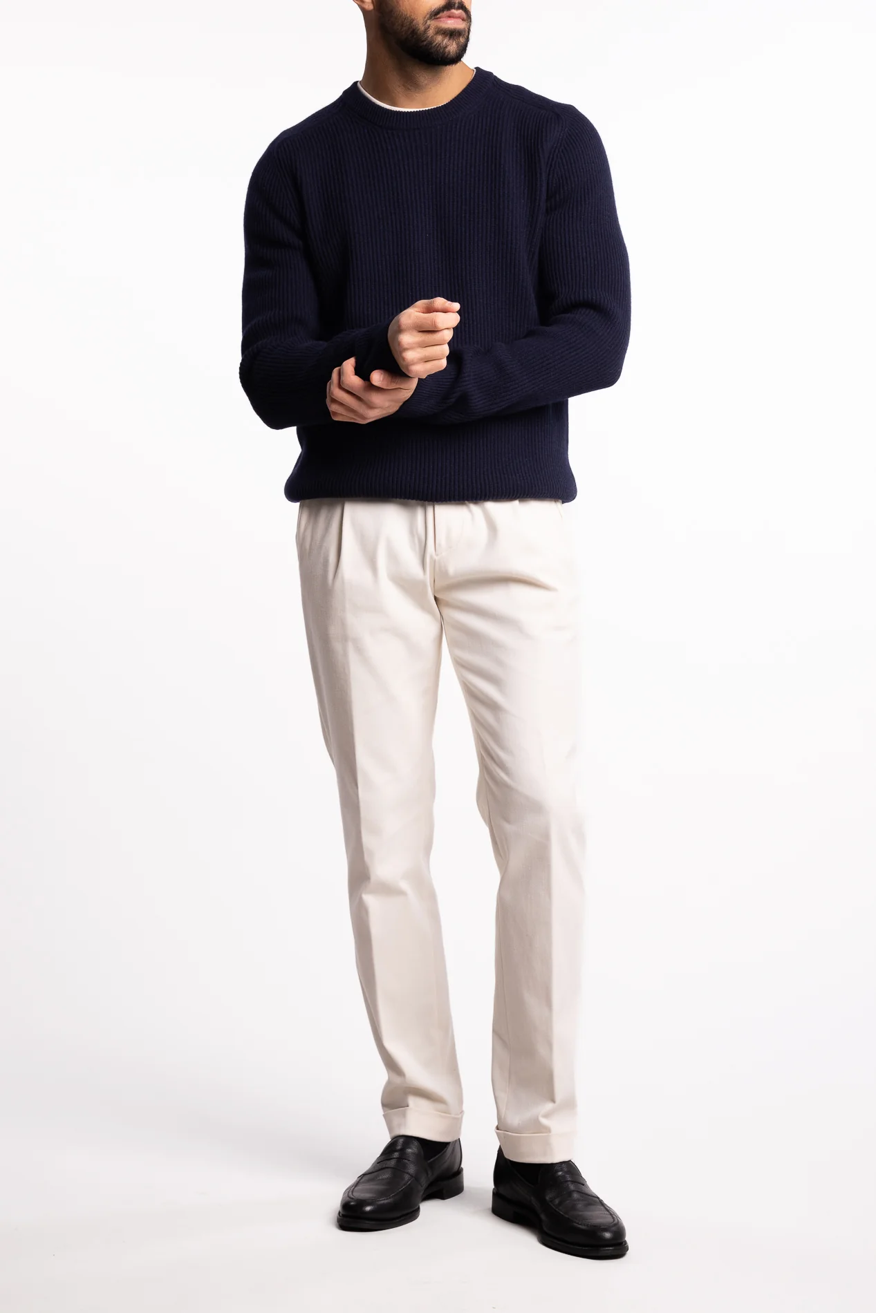 Fisherman´s Rib Virgin Wool Crew Neck Navy - Image 5