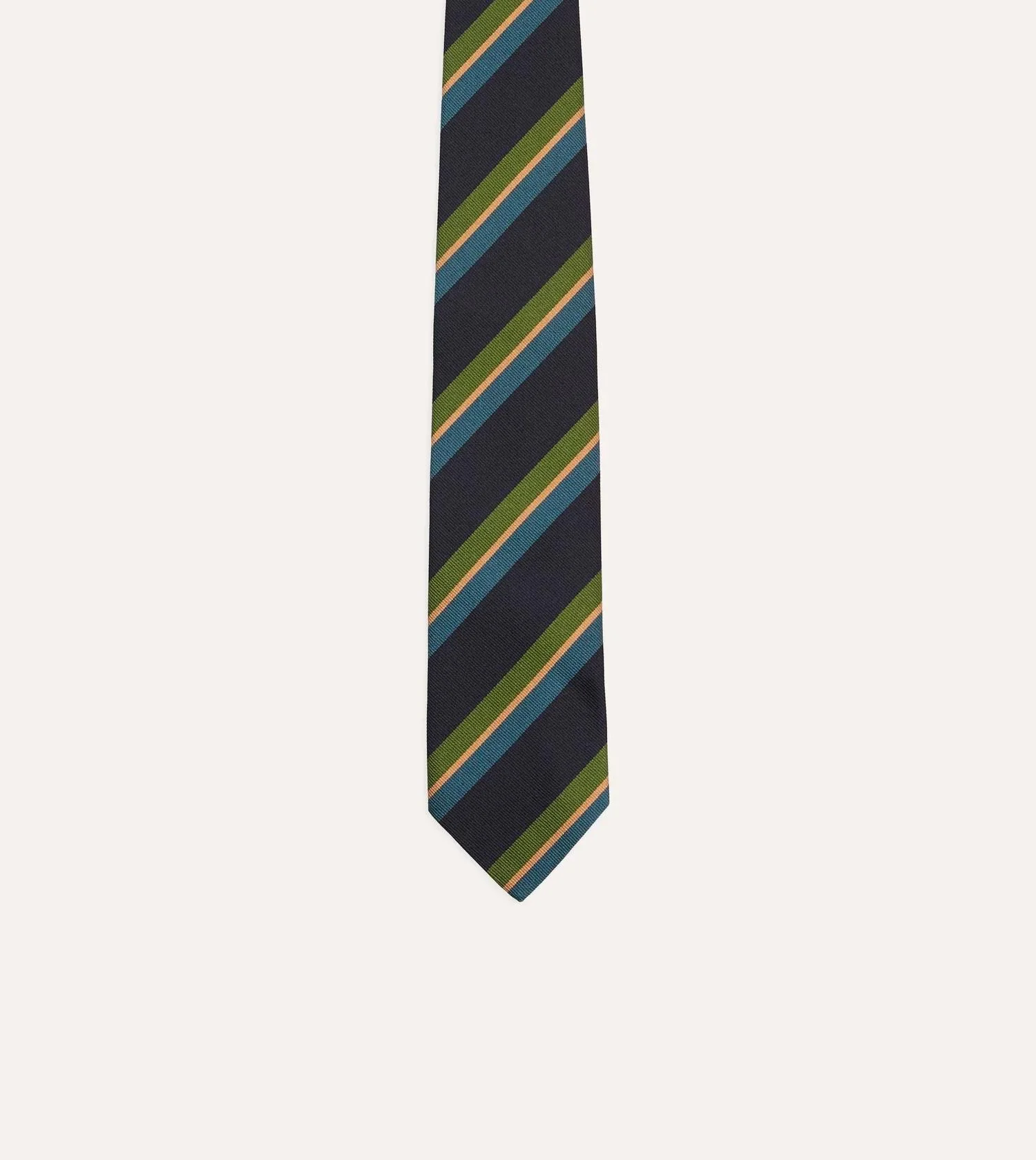 Sandwich Stripe Reppe Silk Tie Navy, Green & Blue - Image 3