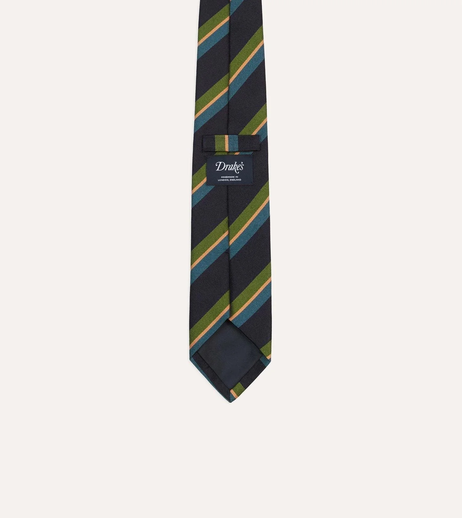 Sandwich Stripe Reppe Silk Tie Navy, Green & Blue - Image 4